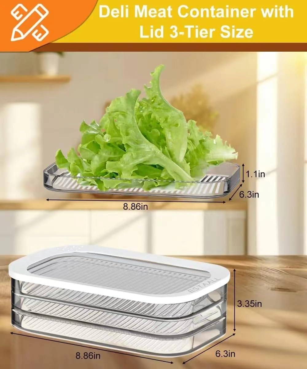 3 Storey Deli Meat Container for Fridge,Stackable Storage Box,Meal Prep Containers,Suitable For,Cheese,Deli, Meat,Cold Cutsam,Chicken,Bacon,Lunch Meat Refrigerator Container image number 3