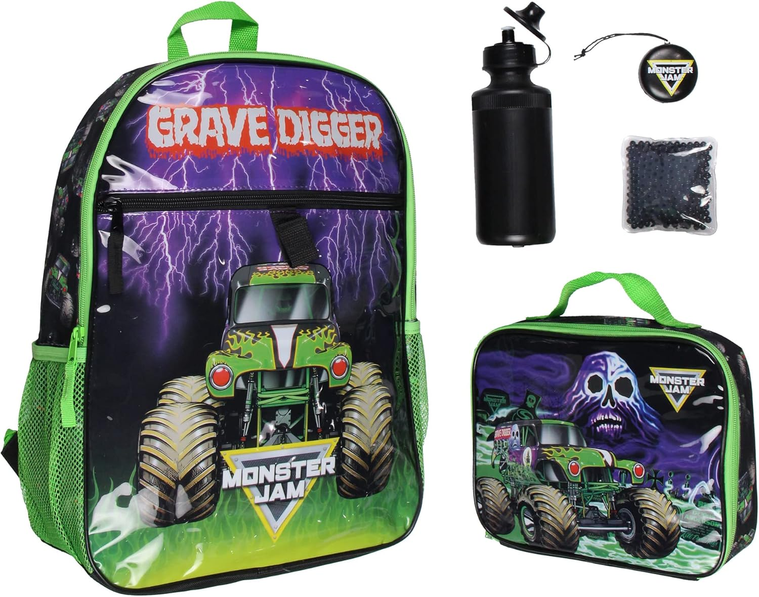 Monster Jam Grave Digger Truck 5 PC Backpack Lunchbox Icepack Water Bottle Keychain, Multicolored, One Size - Avatar 5Pc image number 7
