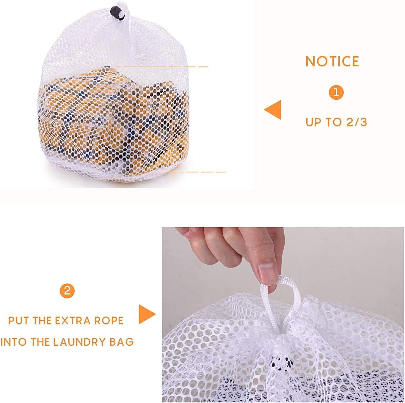 PELLUM Mesh Laundry Bags with Drawstring, 4 Pack - Durable, Sturdy, Machine Washable, Heavy Duty Bags for Travel, College Dorm, Apartment, Family image number 4