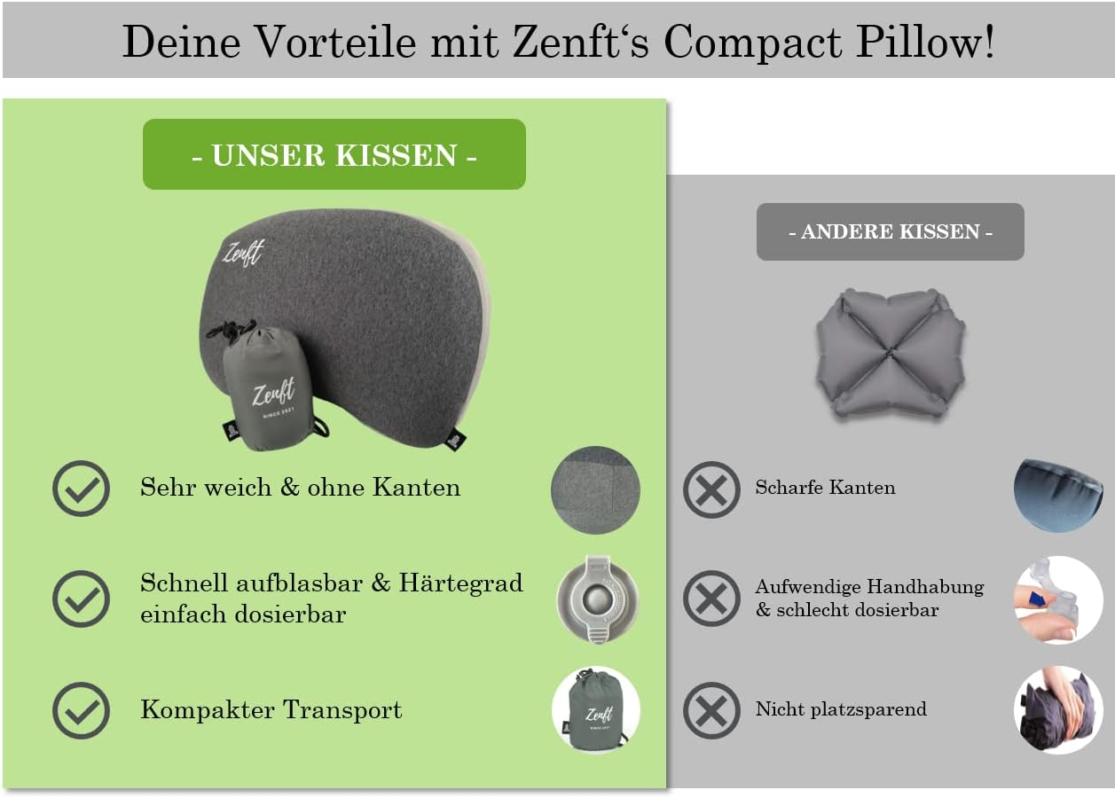Zenft Travel Pillow - Outdoor Pillow Travel Pillow Extra Soft Travel Pillow - Inflatable Camping Equipment Backpacking Car Train Picnic Beach - Ideal for Holiday and Travel image number 1