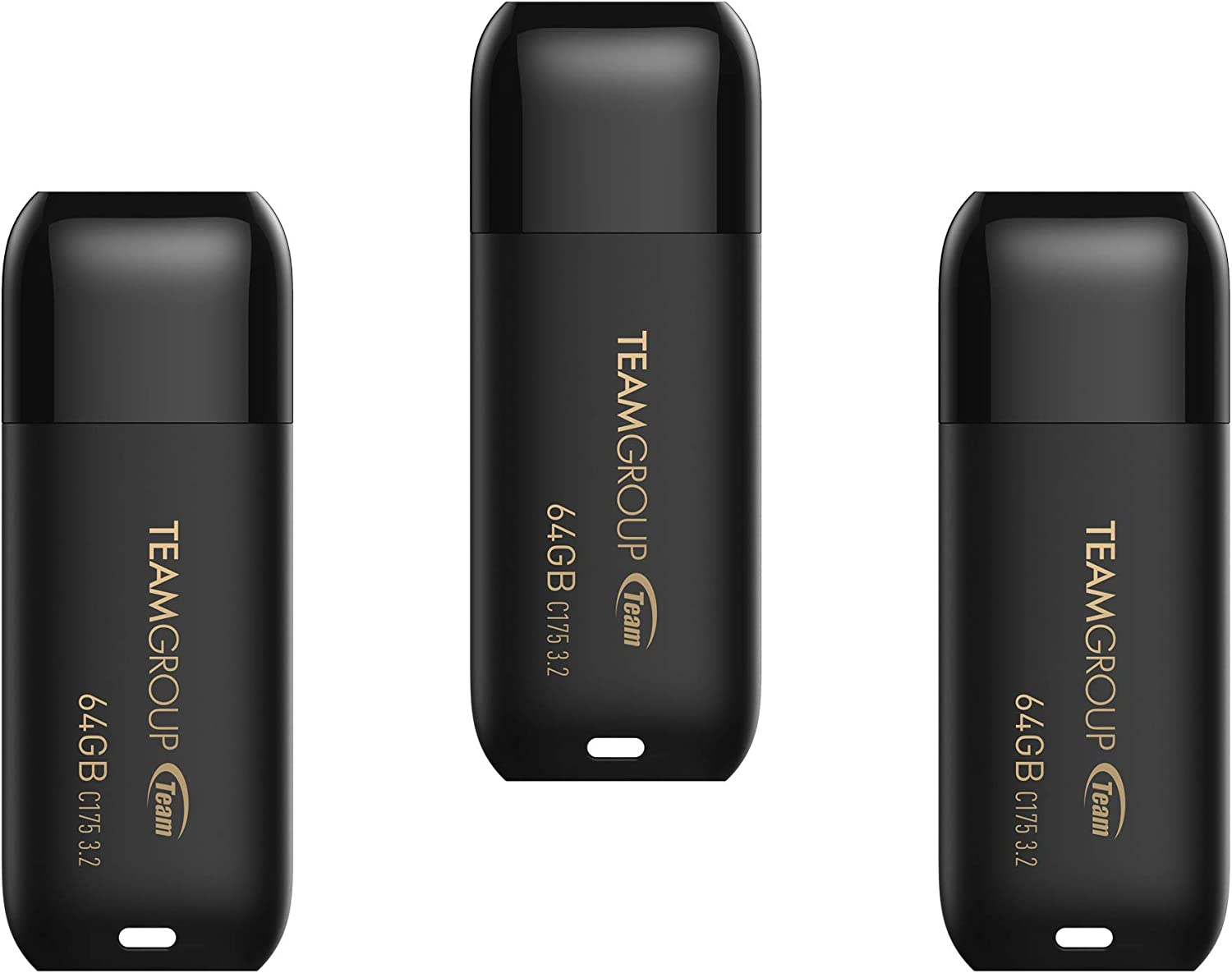 TEAMGROUP C175 64GB 3 Pack USB 3.2 Gen 1 (USB 3.1/3.0) Read 100Mb/S Flash Thumb Drive, External Data Storage Memory Stick Compatible with Computer/Laptop Matte Black TC175364GB19