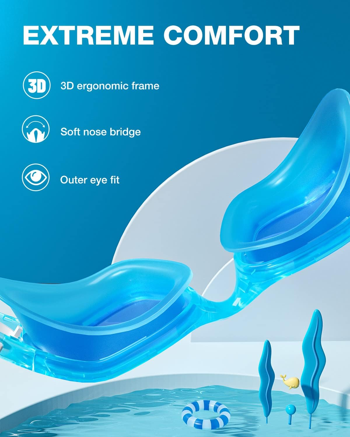 ZIONOR Kids Swim Goggles, G1MINI Polarized Swimming Goggles Comfort for Age 6-14 - A9-Blue Lens Clearblue Frame image number 5