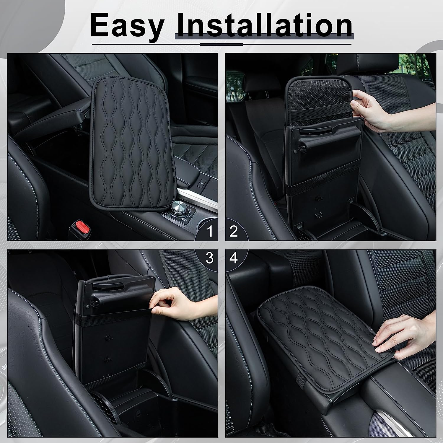 Amiss Auto Center Console Pad, Universal Waterproof Armrest Seat Box Cover, Car Interior Accessories, Leather Auto Armrest Cover Protector for Most Vehicle, SUV, Truck (Black) - Beige2 image number 5