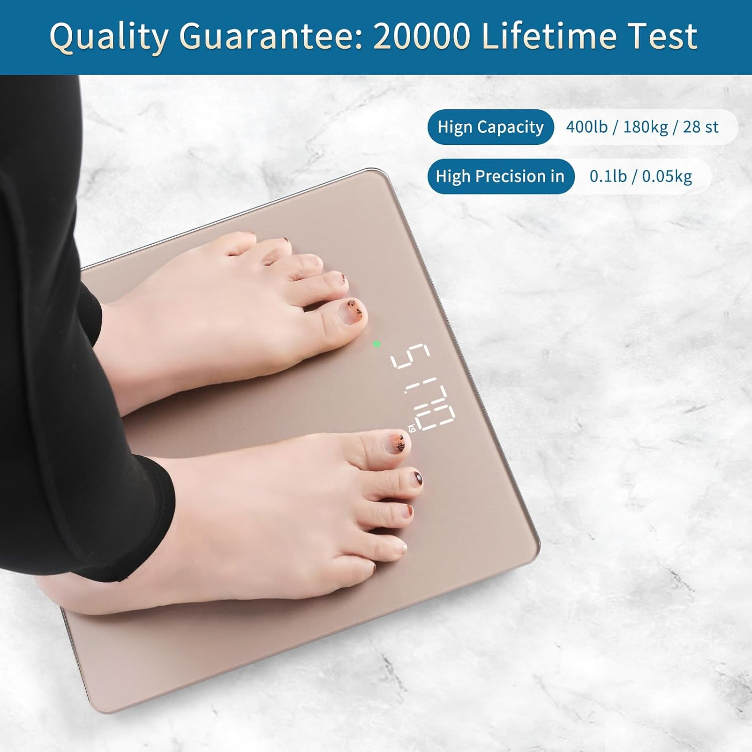 Homebuds Digital Bathroom Scales for Body Weight, High Precision Assured by Weight Scale Professional Factory since 2001, LED Display and Step-On, 3*AAA Batteries Included, 182Kg/400Lb, Rose Gold image number 3