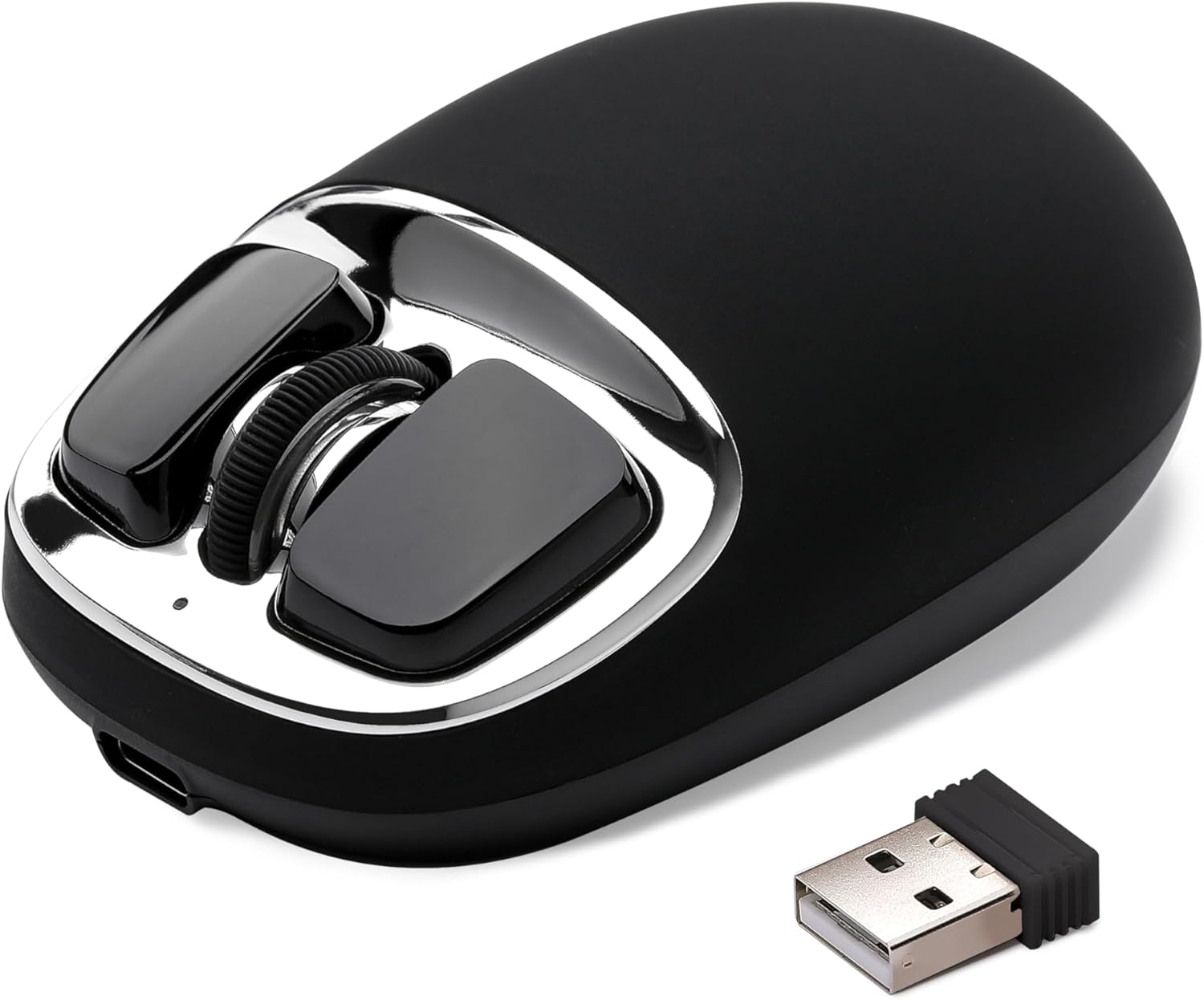 YUNZII C1 Silicone Wireless Mouse, 4800 DPI Optical Tracking, 6 Adjustment Levels, Tri-Mode 2.4G/Usb-C/Bluetooth Mouse, Customize Mice for Laptop, Computer, Ipad, Macbook (Black Silver)