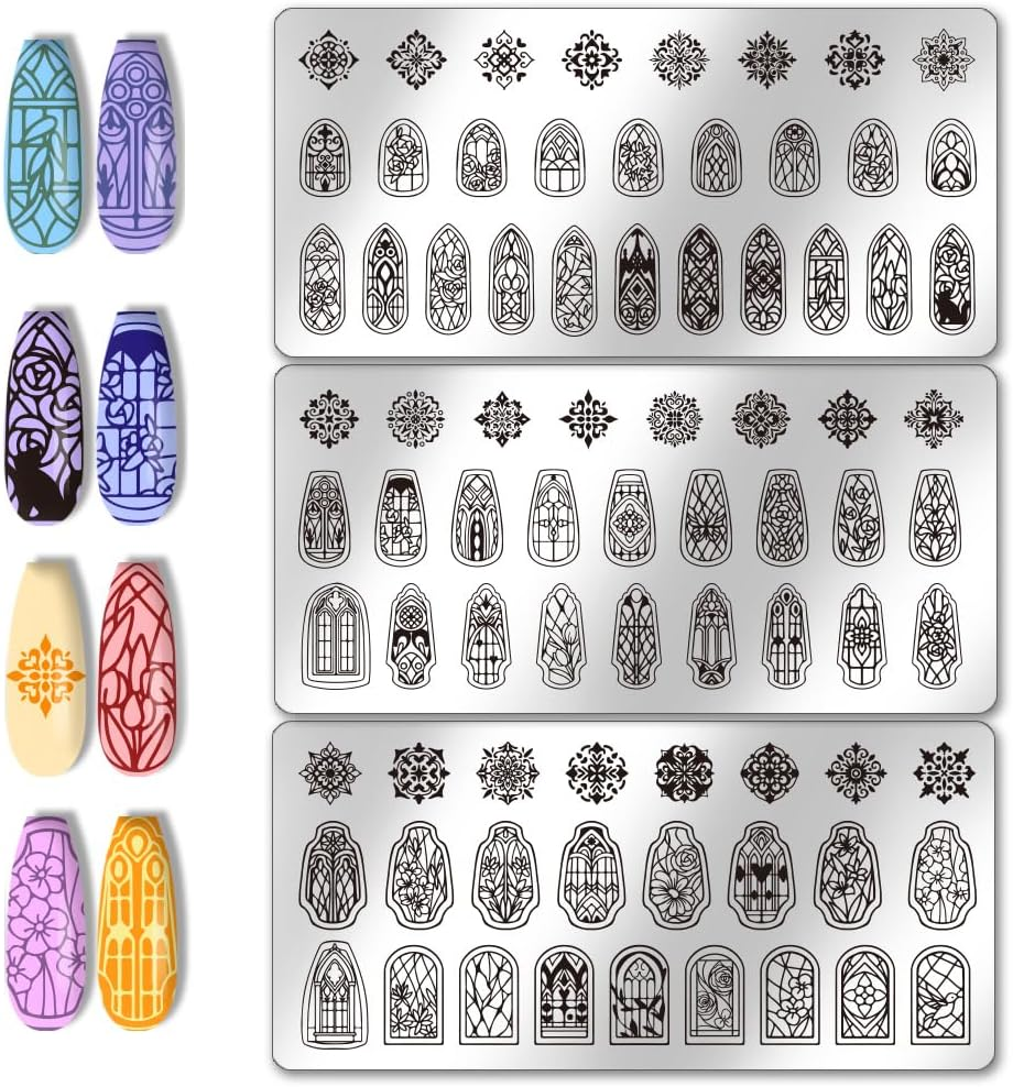 PH Pandahall 3Pcs Glass Window Nail Art Templates, 79 Patterns Flower Window Mini Flower Nail Stamping Plate Nail Art Stencils Stainless Steel Plates for Nail Design Print Manicure Salon image number 5