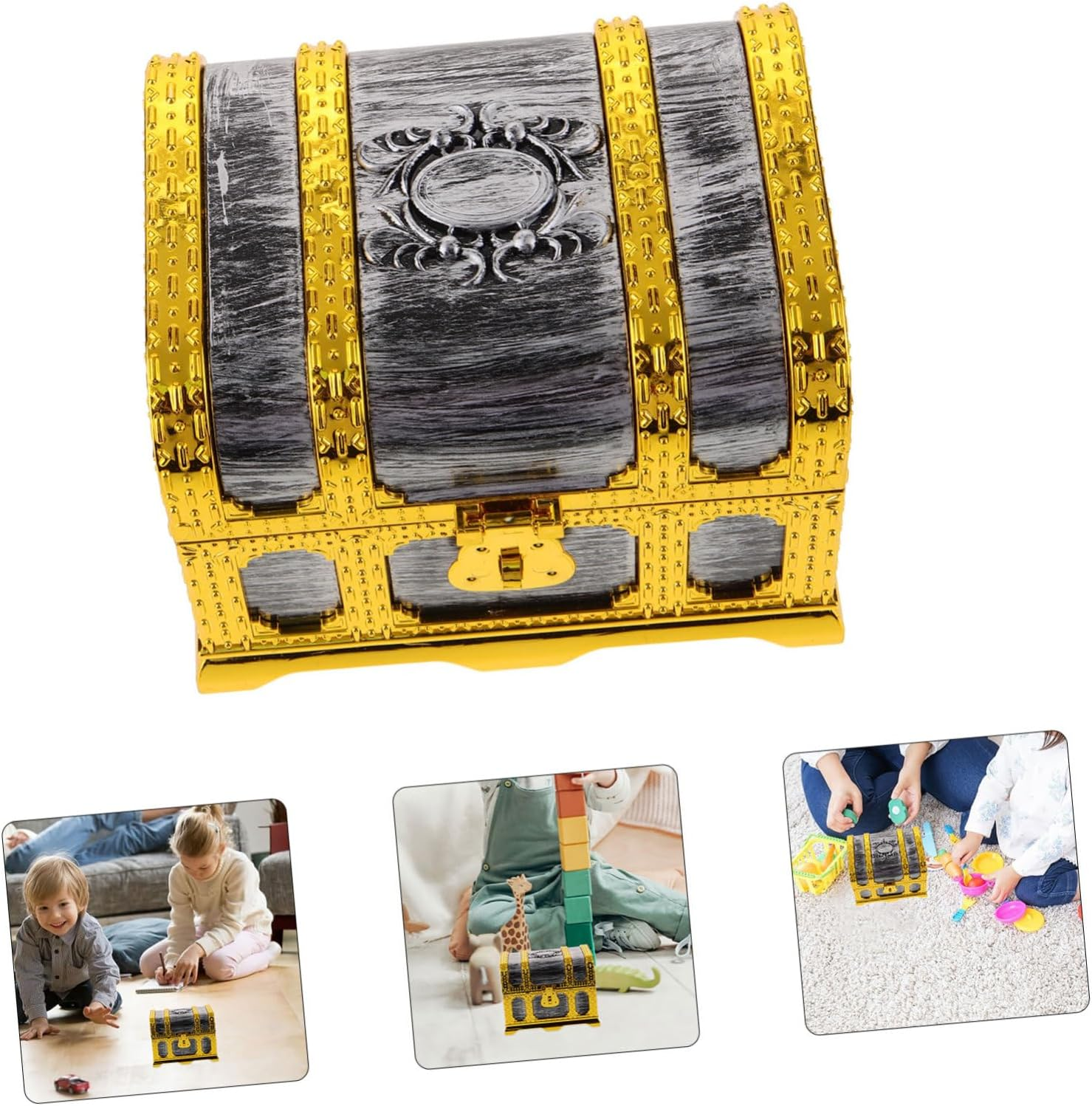 Pirate Treasure Chest Box Toy Small Vintage Chest Lock and Key for Treasure Hunting Games and Creative Playtime image number 2