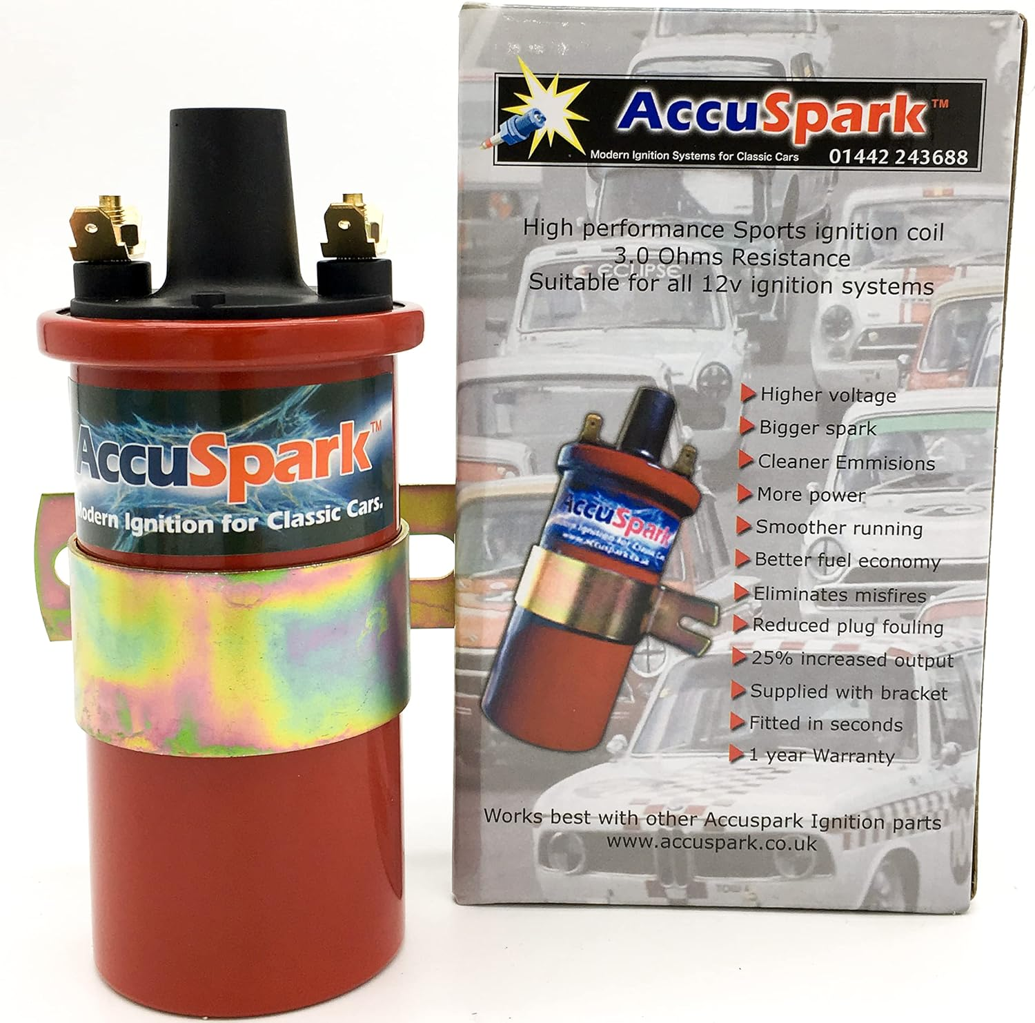 Accuspark Red Replaces Lucas DLB105, 12V Non-Ballast 3 Ohm Sports Ignition Coil