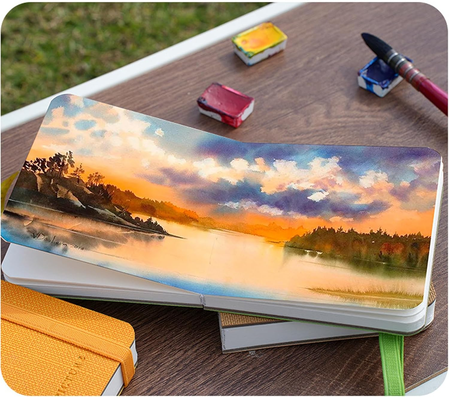 Betterjonny 10 * 10Cm Square Watercolor Journal, 100% Cotton Watercolor Paper, 300GSM, Acid-Free, 30 Sheets, 60 Pages, Watercolor Paper Notebooks Travel Sketchbooks for Artists Adults Students(Green) - Brown image number 7