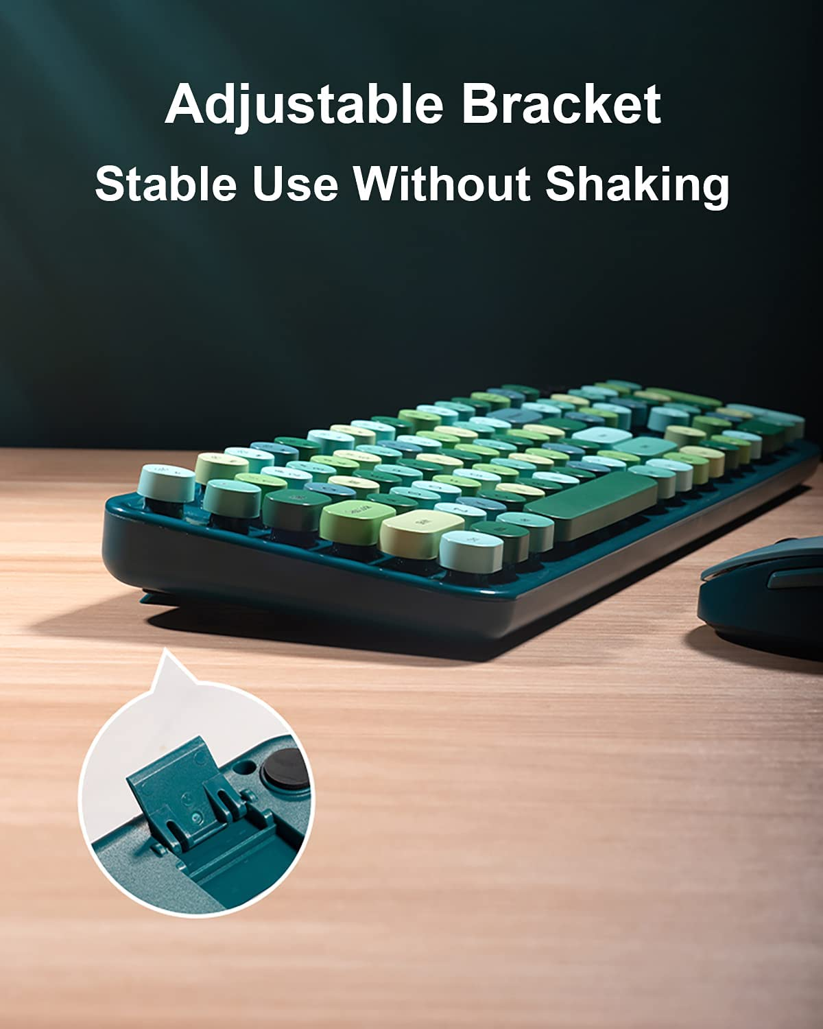 Wireless Keyboard and Mouse Combo Retro Typewriter Keyboard with Numeric Keypad and Optical Mice Set 2.4Ghz USB Keyboard for Mac Windows 7/8/10/11 Laptop Desktop - Blue Colorful image number 7