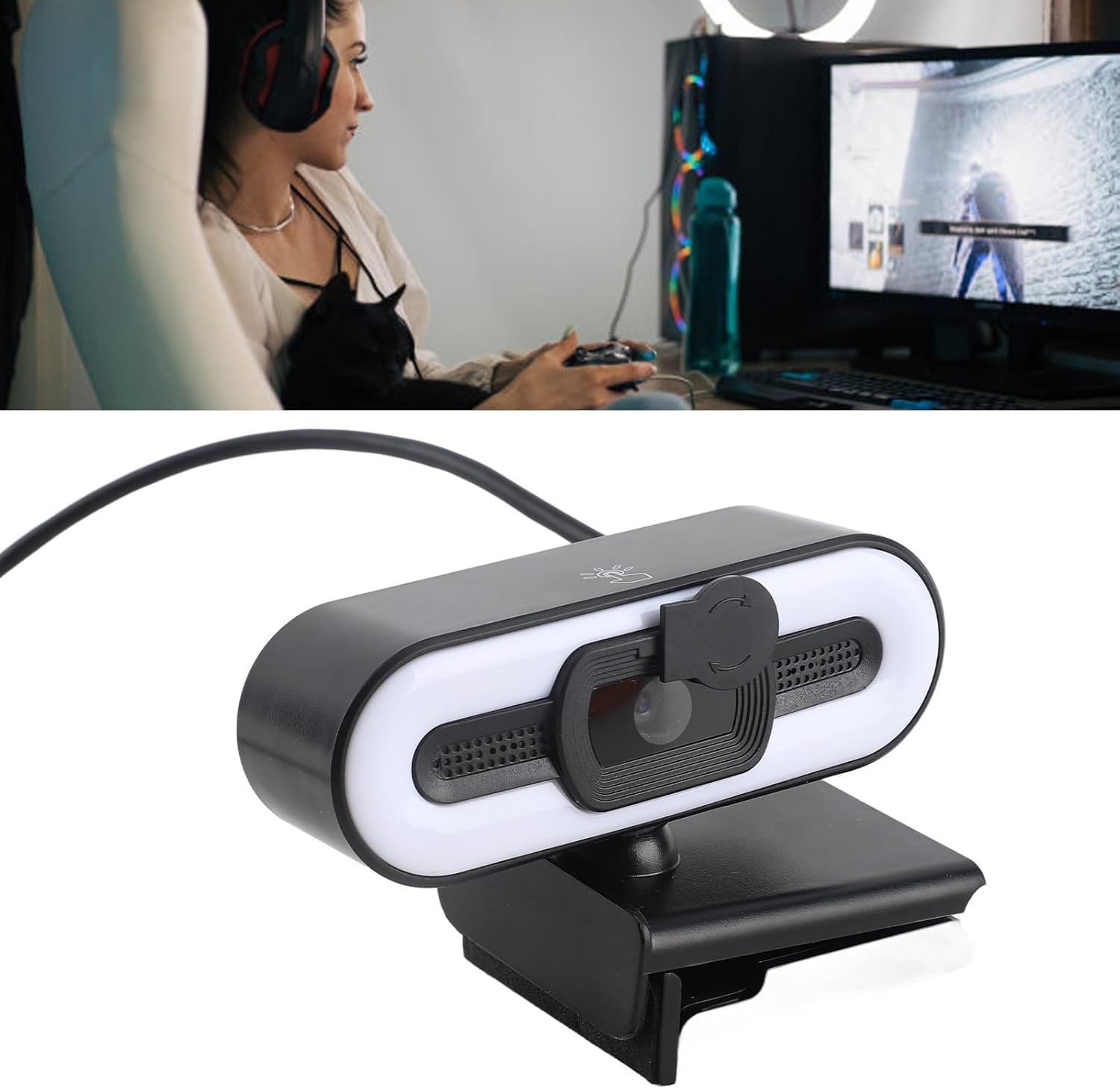 4K Webcam with Built-In Microphone, Bright Fill Light, Auto Beauty, USB 2.0 Interface, Tof Autofocus for Laptop, Desktop, LCD Monitor image number 4