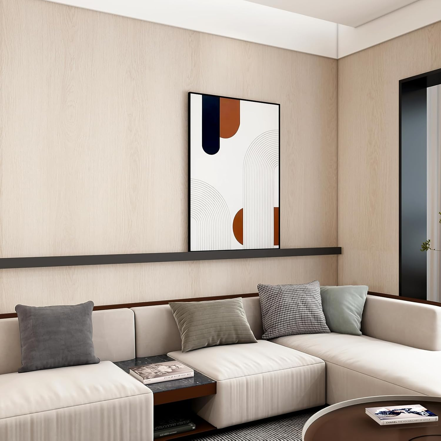 TOTIO Rice Yellow Wood Grain Contact Paper Walnut Textured Peel and Stick Wallpaper 16X354Inch Air Guide Slot Design Matte Thickened Self-Adhesive Waterproof Furniture Stickers Vinyl Decorative Film image number 1