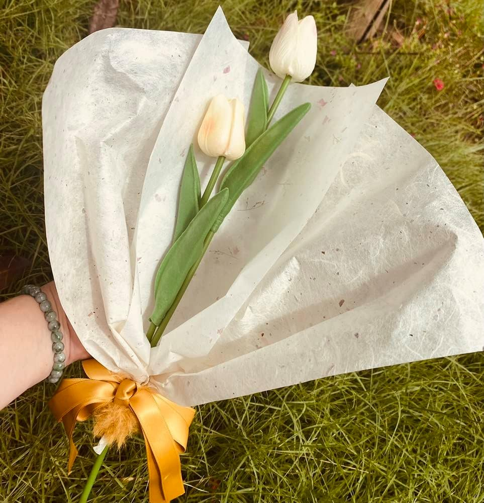 50 Sheets A4 Natural Fiber Mulberry Tree Mulberry Paper Sheets Art Tissue Washi Paper Design Craft Art Origami Suppliers Card Making DIY Crafts (Wedding Tone, A4) - Brown With Multicolor Patterns image number 7