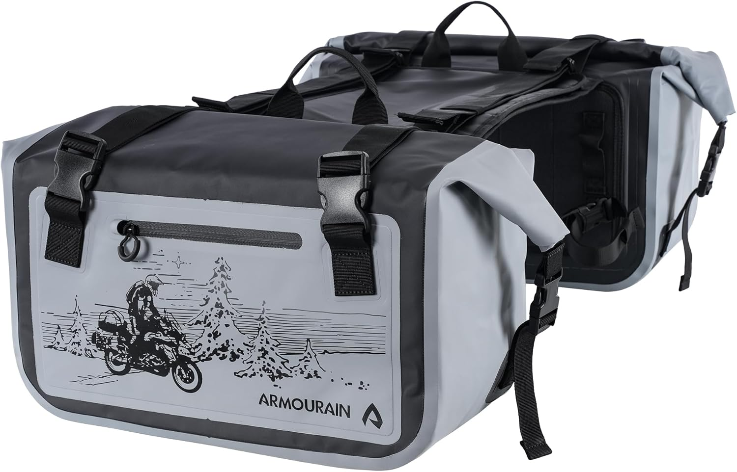 Motorcycle Side Bag 50L (25L*2) Trunk Seat Bag Saddle Bag Motorcycle Accessories (Grey)