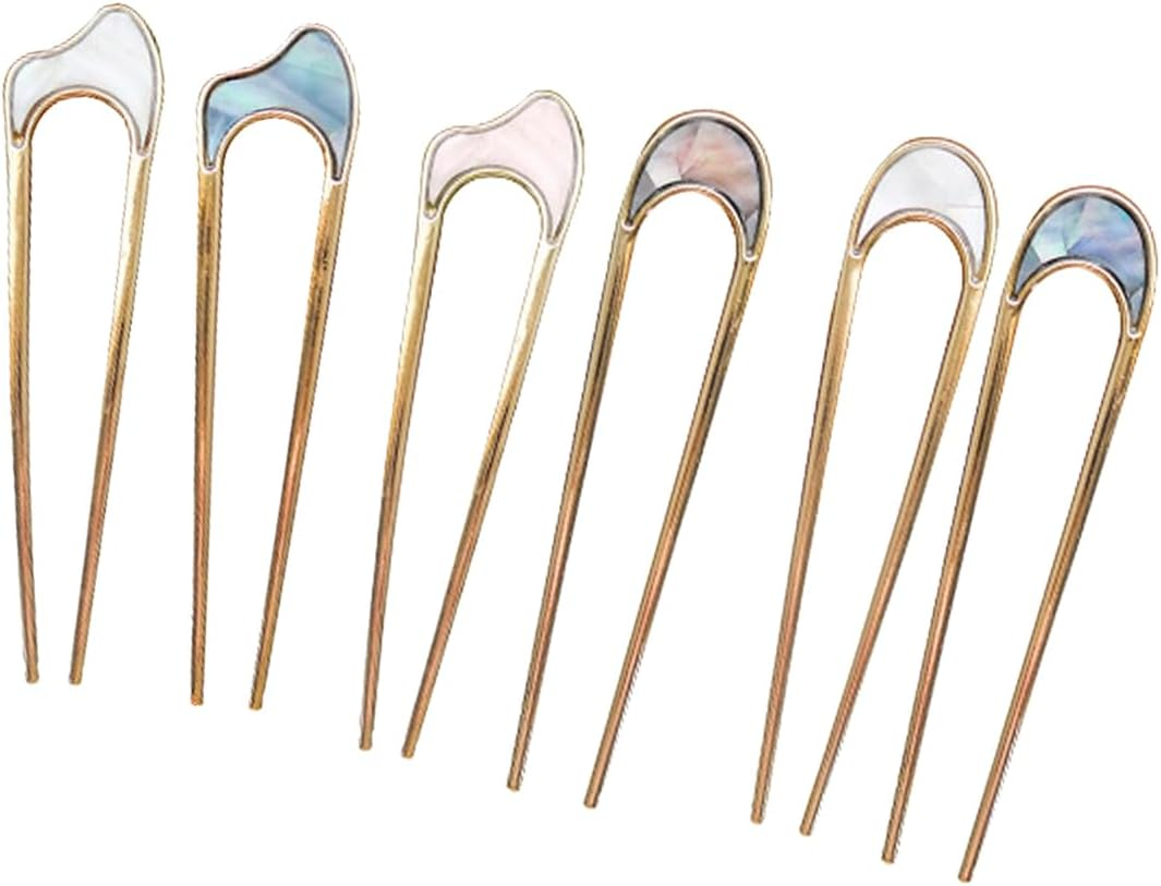 Visxcnu 6 Pieces French Hair Pins, U Shaped Metal Hairpins 2 Prong Updo Chignon Pins for Weddings Dating Vintage Hair Fork Hair Pin for Girls Women Hair Accessories image number 5