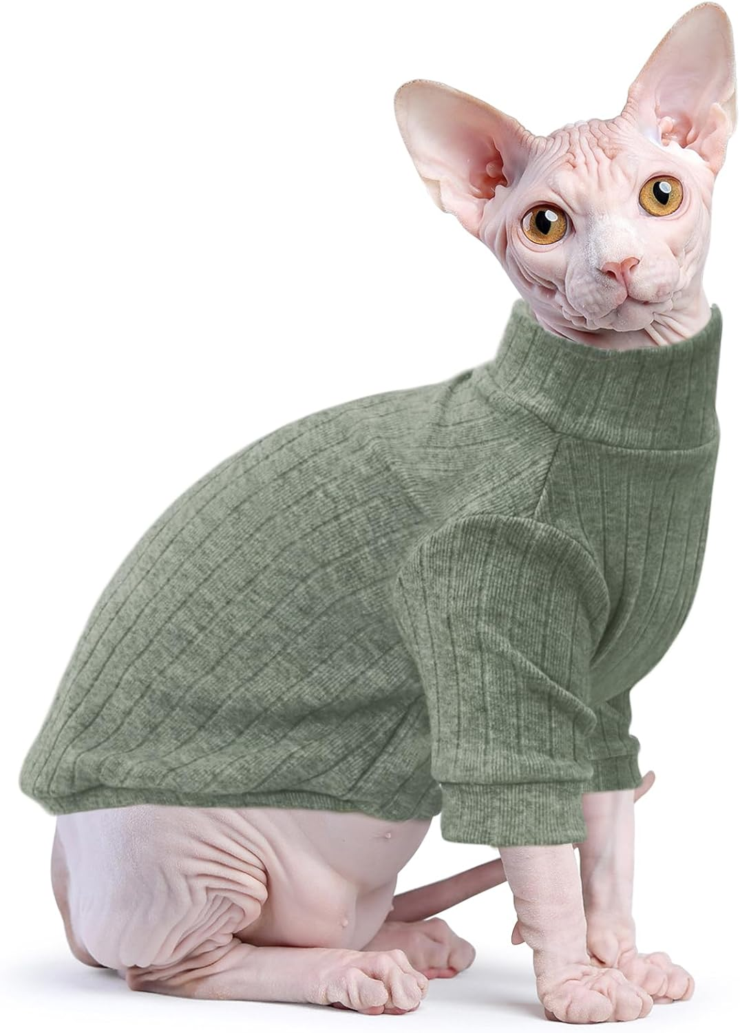 Oslueidy Sphynx Hairless Cat Vest, Turtleneck Jumper, Long Sleeve One-Piece Cat Clothing, Cat Bodysuit, Kitten Cat Jumper Shirts for Sphynx Cornish Rex Devon Rex Peterbald (Green, XXL) image number 2