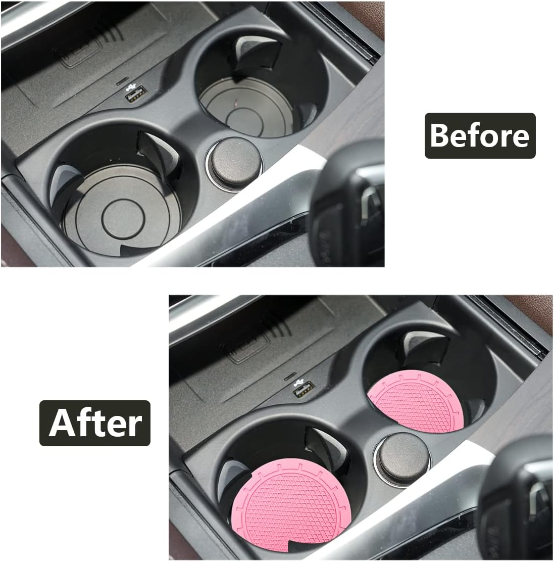 Cup Holder Coaster, 4 Pack 2.75 Inch Diameter PVC Non-Slip Universal Insert, Durable Car Accessory for Most Interiors, Suitable for Women and Men - Pink - Blue image number 3