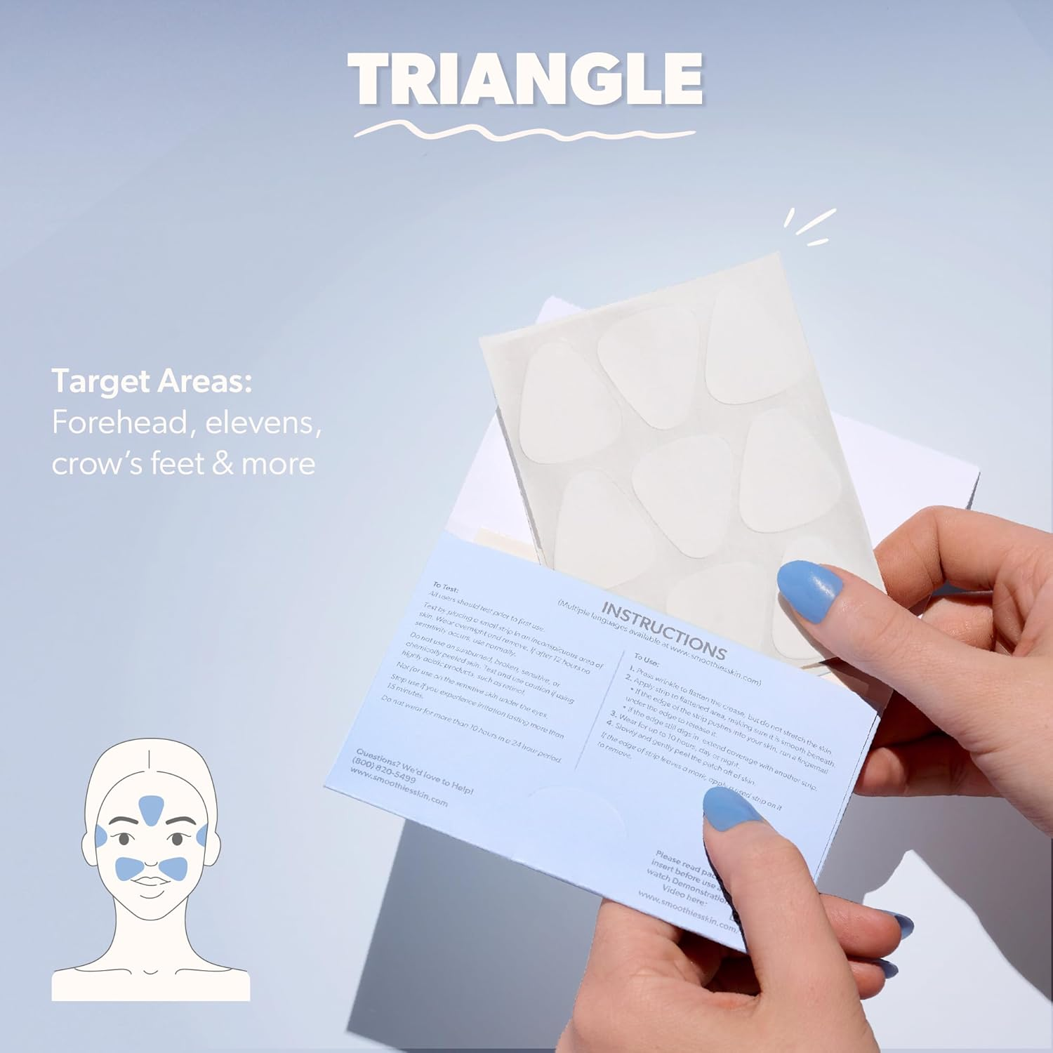 Smoothies Triangle Wrinkle Patches for Face Overnight &ndash; Facial Patches for Elevens, Crows Feet and Lip Lines, 144 Count per Box &ndash; Made in the USA image number 2