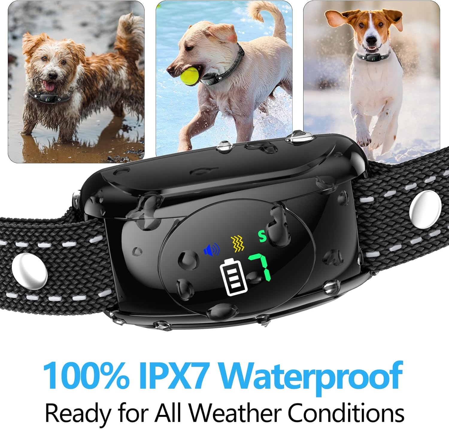 2 Pack No Shock Bark Collar for Medium & Large Dogs &ndash; Rechargeable anti Bark Collar with Beep & Vibration, 7 Sensitivity Levels, 100% IPX7 Waterproof & Humane Dog Bark Collar image number 1
