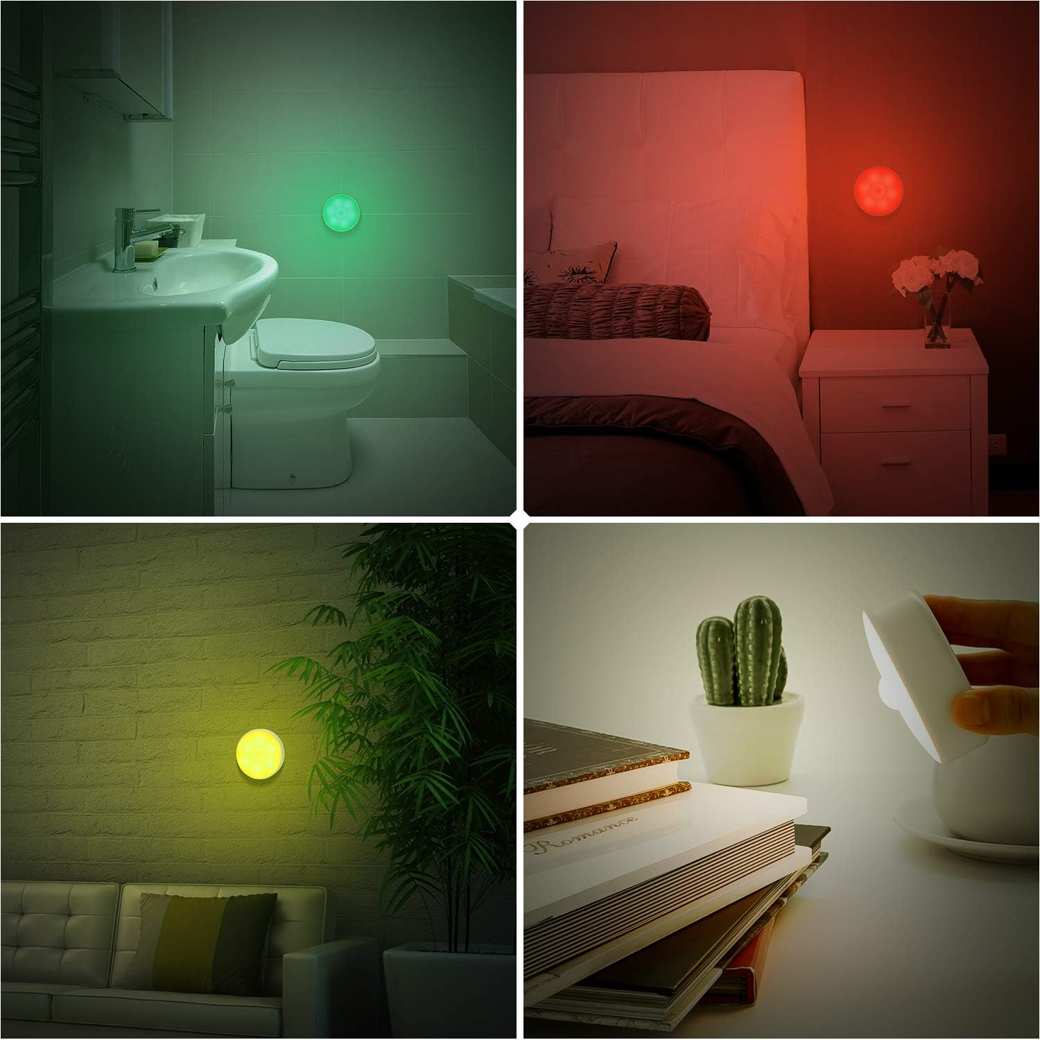 Singhong Motion Sensor Night Light, Rechargeable, 8 Colors, Perfect for Bedroom, Hallway, Cabinet, Closet, Stairs, Bathroom, Magnetic Stick Anywhere (2 Pack White) image number 5