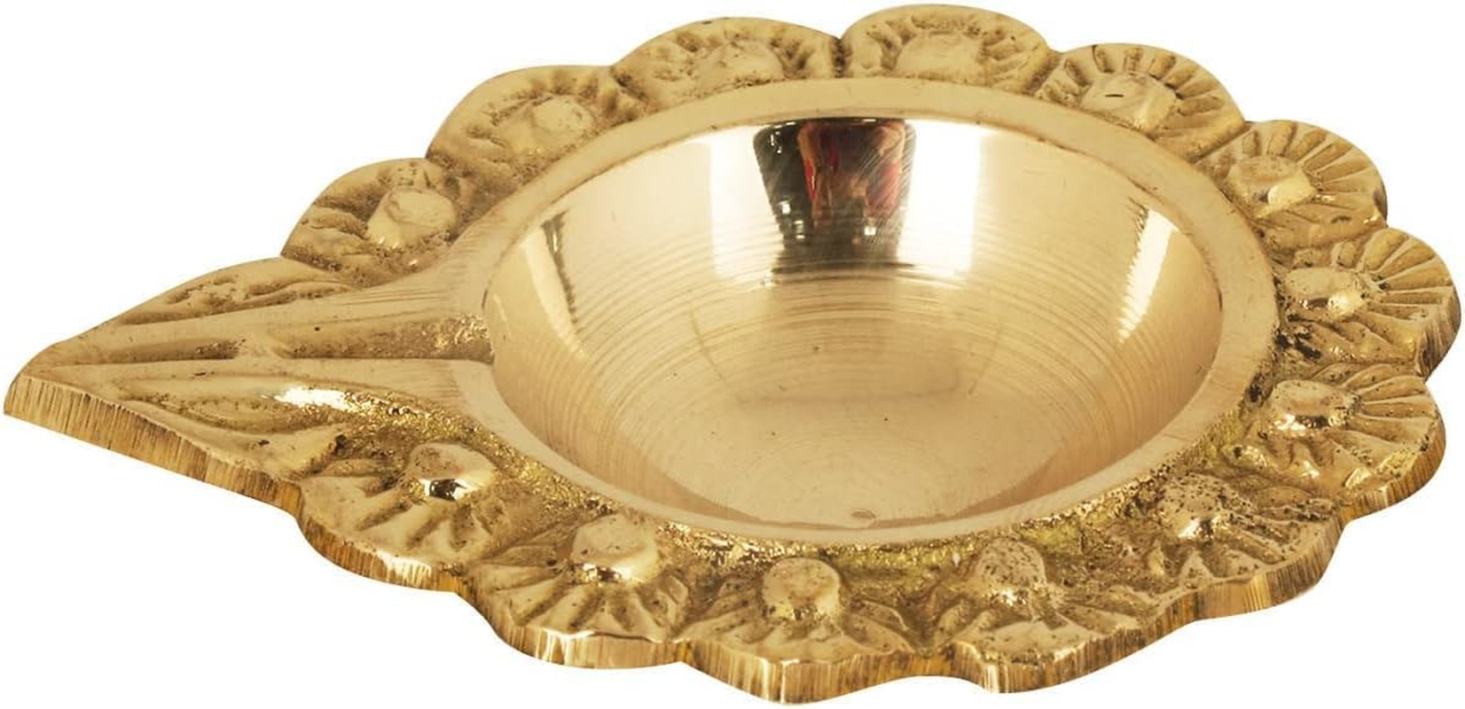 SATVIK Set of 4 = Brass Laxmi Kuber Diya &ndash; Engraved Floral Design Pooja Diya for Home, Mandir, Festivals, Diwali Decor, Oil Lamp, Tea Light Holder, Indian Housewarming Gift, Kutthu Vilakku, Nilakku image number 2