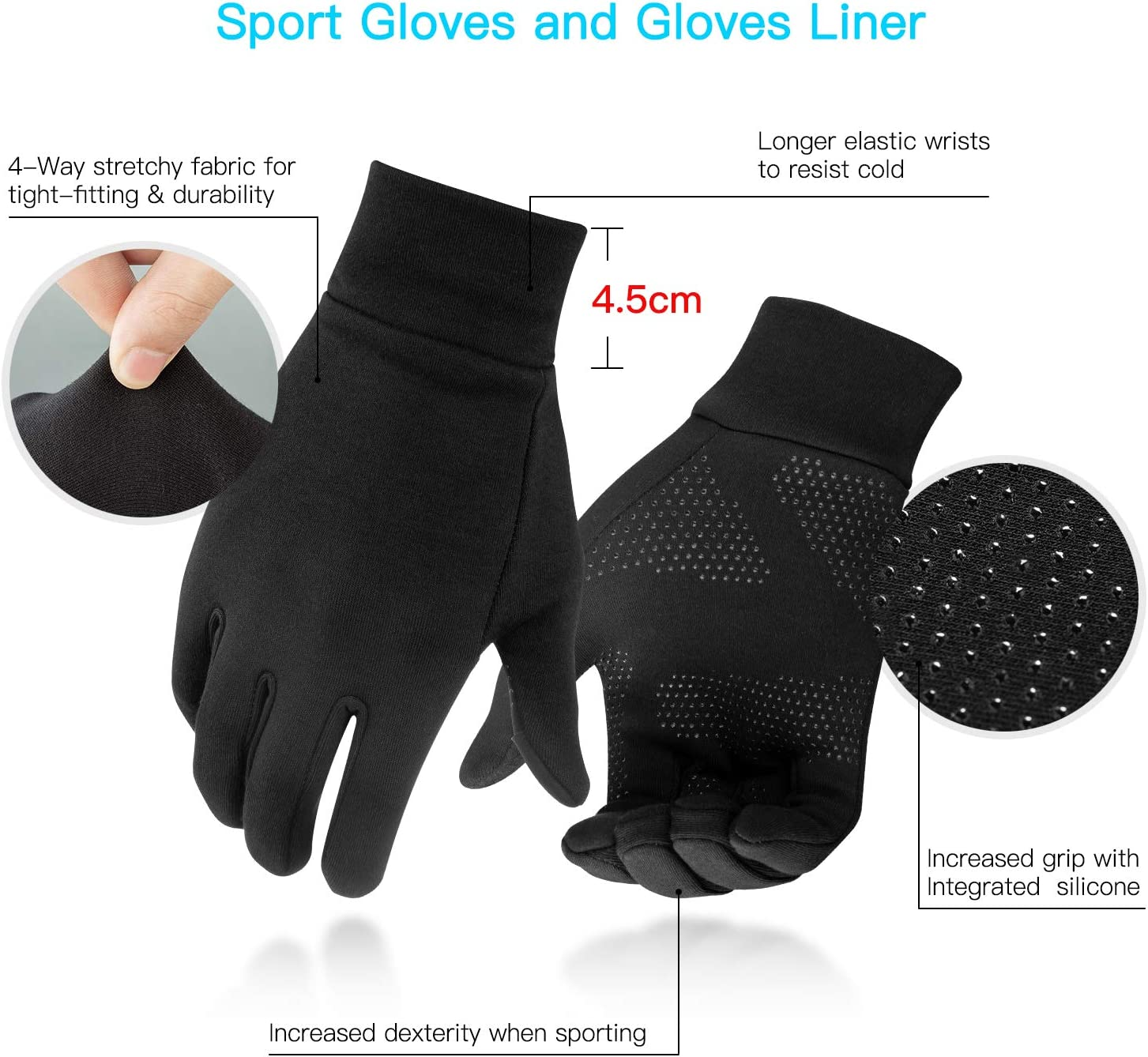 Unigear Running Gloves, Touch Screen Anti-Slip Lightweight Gloves Liners for Cycling Biking Sporting Driving for Men Women image number 5