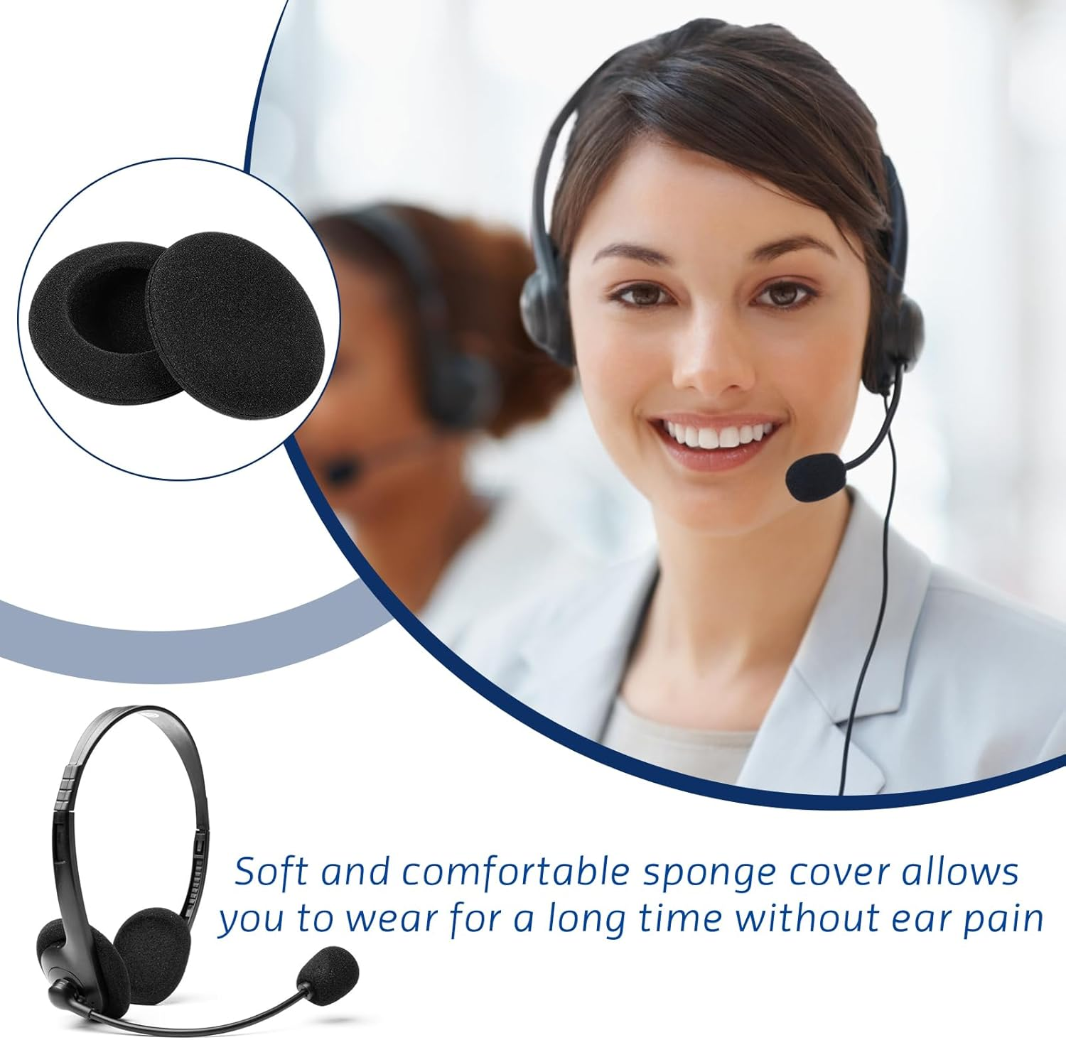 6 Pcs Headphone Ear Cushions, 55 Mm Foam Earpad Covers Replacement for Office Telephone, Gaming Headset, Comfortable and Fresh-Looking Headphone Pad for Long-Term Use and Enhanced Listening Experience image number 4