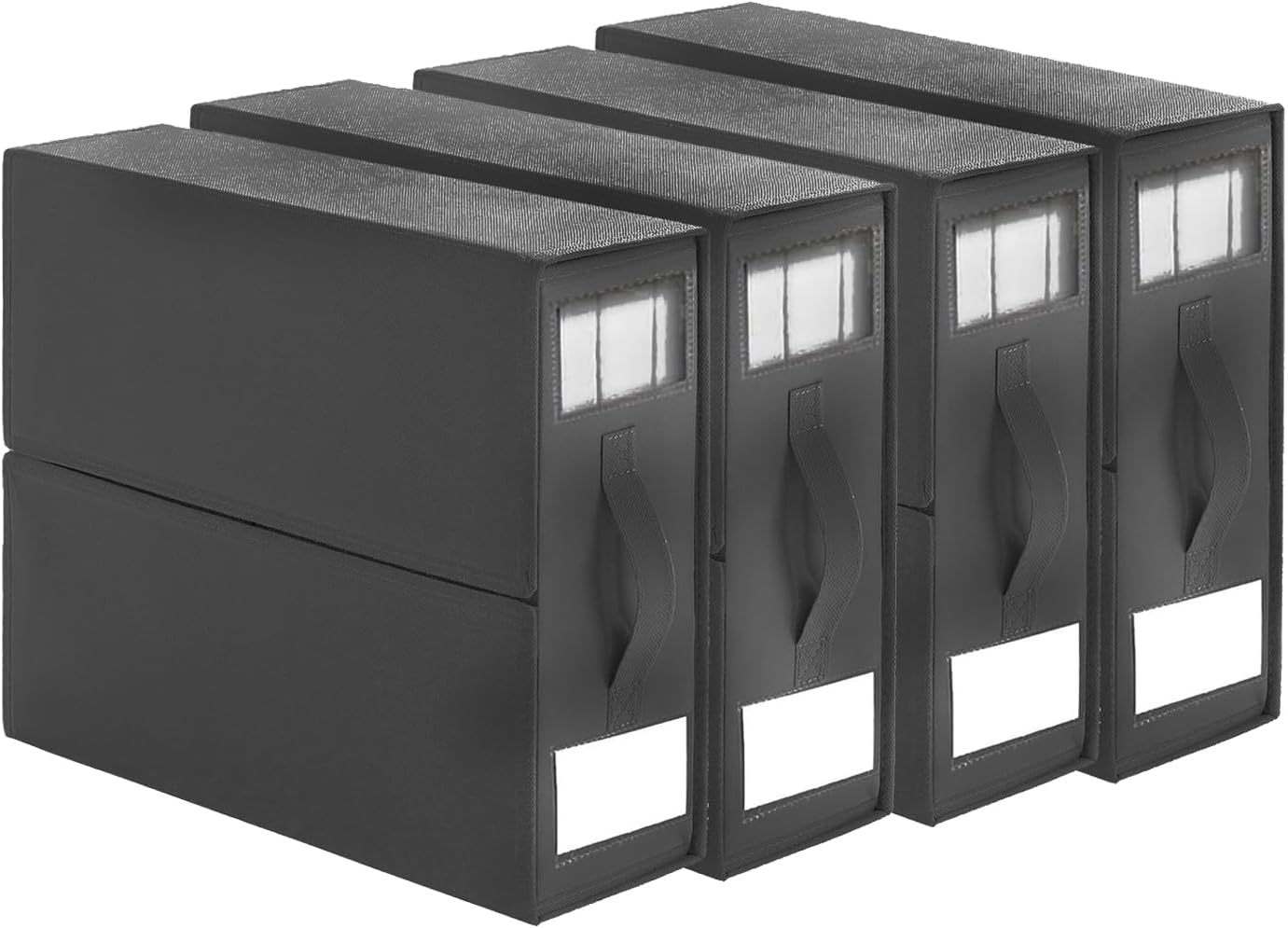 BDZBREN Bed Sheet Organiser and Storage, Foldable Bedsheet Organizer for Linen Closet, Sheet Set Organiser with Window XL (Queen & King Size) Organizing Bedding Container Box (4 PACK, Grey)