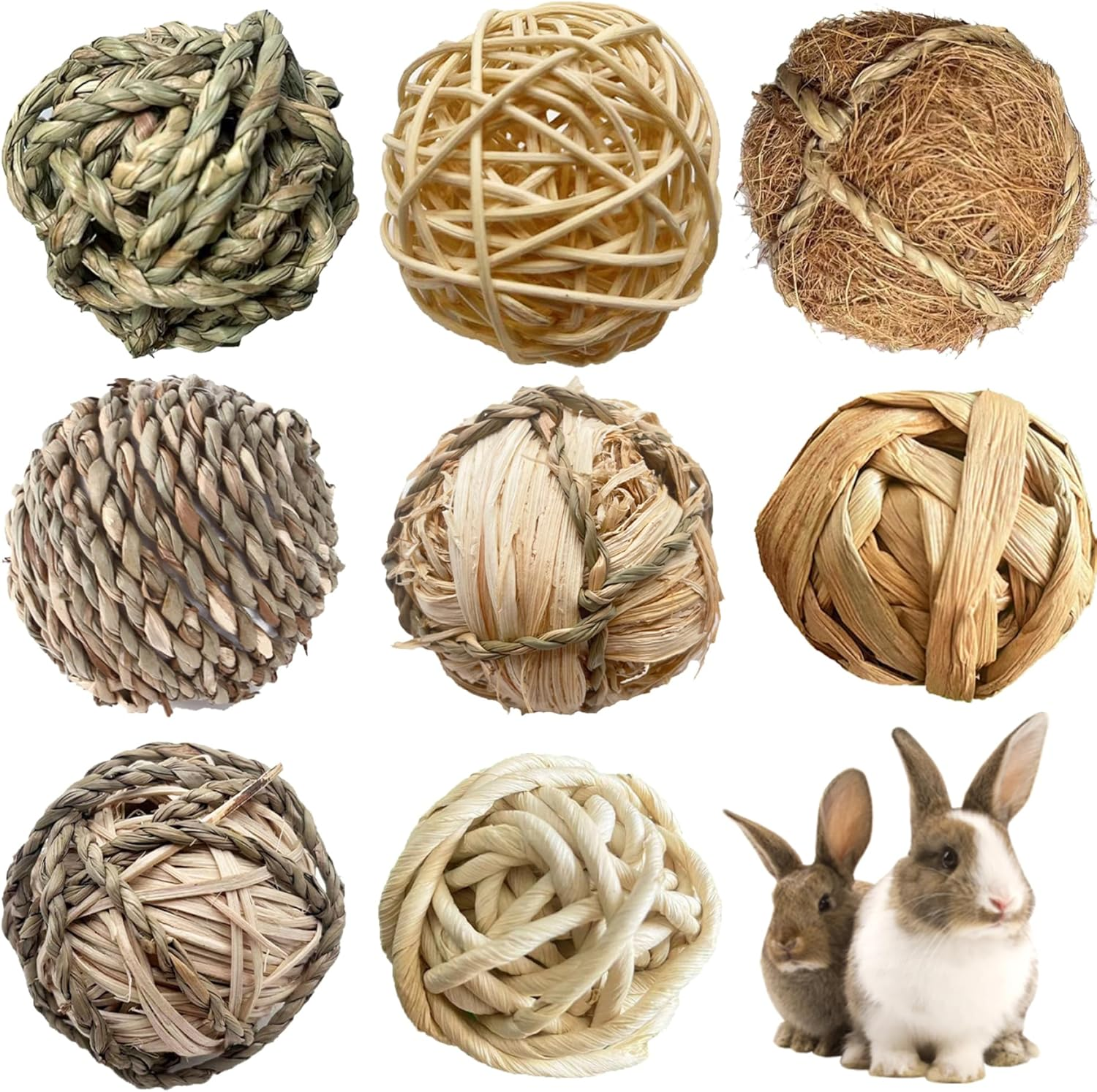 8Pcs Natural Safe Rabbit Chew Toys, Small Pet & Young Animal Chew Bunny Toys, round Hamster Ball, Guinea Pig & Chinchilla Toys, 8 Count, Unscented, Not Water Resistant, Outdoor Use