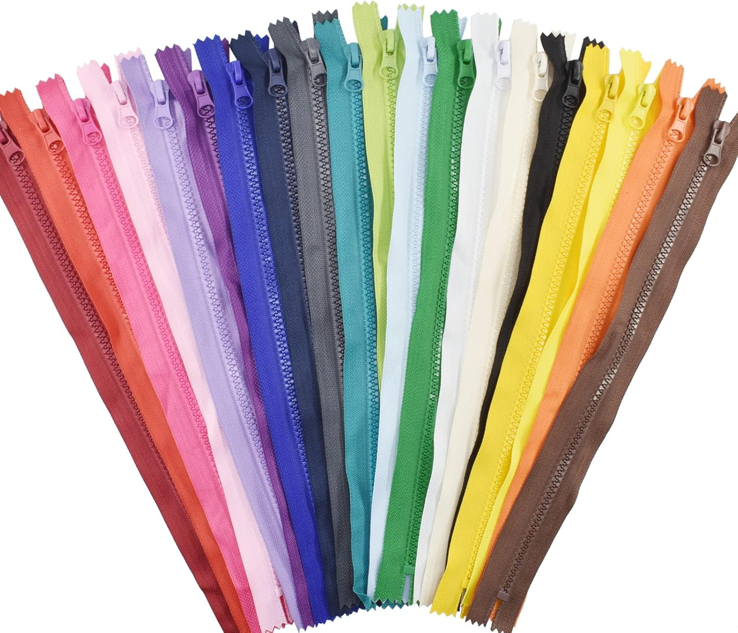 20PCS #5 Resin Non-Separating Zippers Jacket Zippers 20 Colors Mixed Close-End Zippers Molded Plastic Zippers Bulk for Sewing Clothes Purse Bags Garment Home DIY Projects