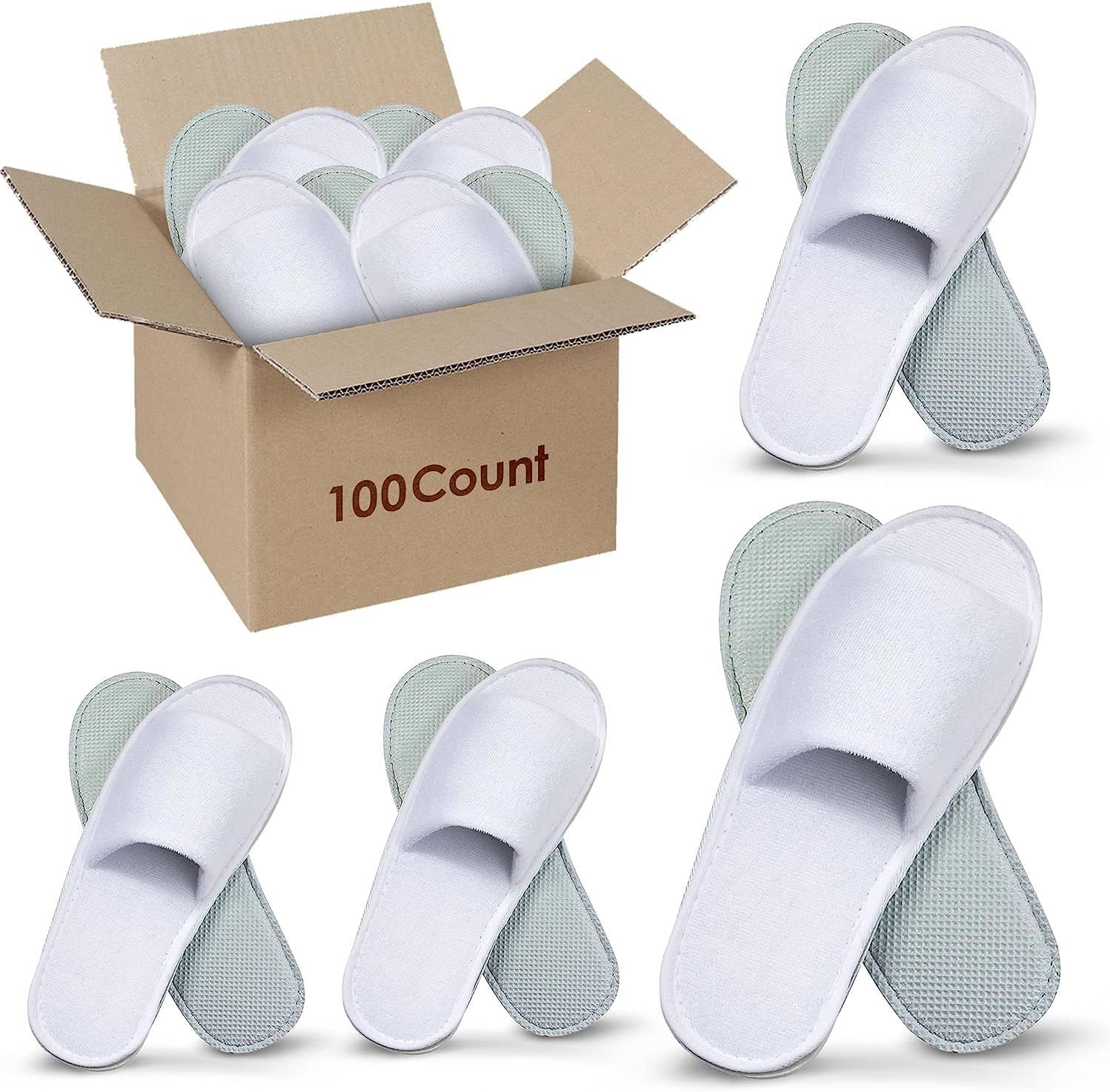 World Amenities | 10 Pairs | Premium Spa Slippers Bulk Unisex | Open Toe, Individually Wrapped | Hotel Slippers Travel Amenities Ultra Soft, Disposable Guest Slippers - White image number 4