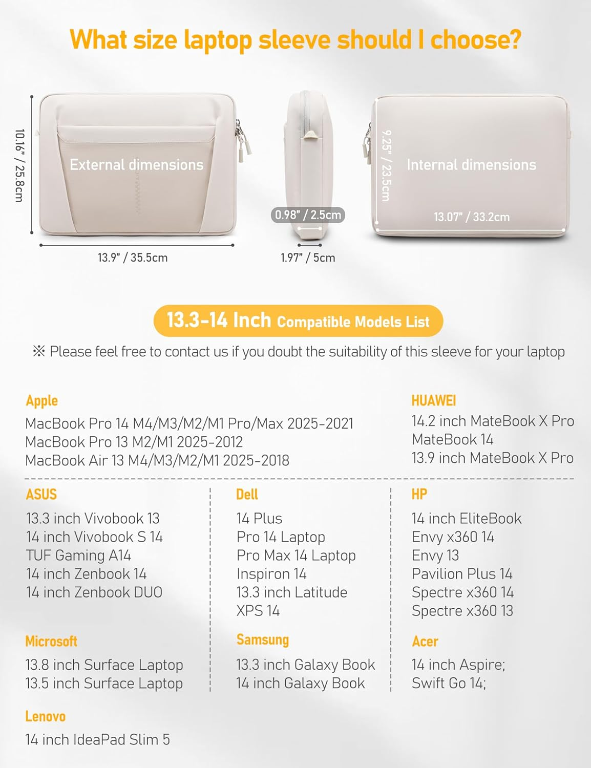 13.3-14 Inch Laptop Sleeve Bag Water-Resistant Laptop Case for Macbook Pro 14 2024-2021, Macbook Air 13 M4 2025, Swift Go 14, 14 Inch ASUS Zenbook, Dell 14, Inspiron 14, Envy 13, Pearl White image number 6