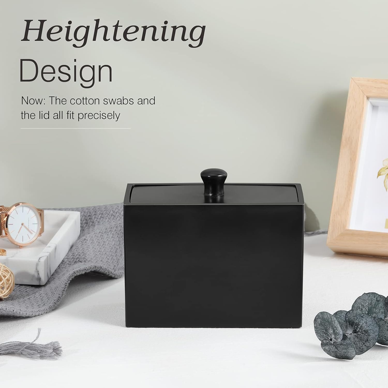 Luxspire Cotton Swab Holder, Qtip Holder Dispenser with Lid, 2 Compartments Cotton Ball Organizer, Bathroom Container, Q Tip Jar, Floss, Bathroom Accessories - Matte Black - Matte Black image number 4