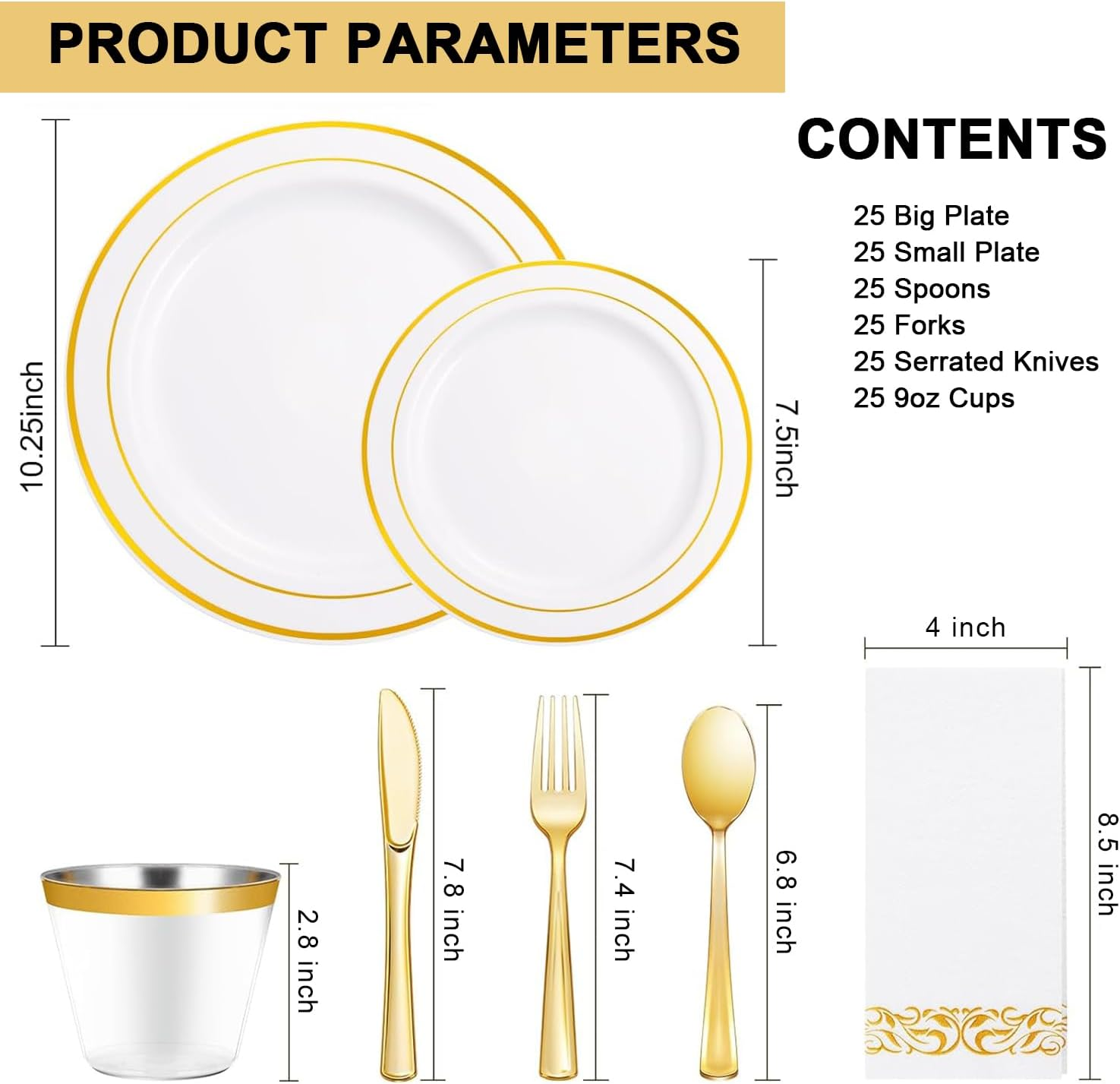 EDINNO Crockery Set, 175 Piece Crockery Set for 25 People with Knives, Spoons, Forks, Cups, Paper Towels, Salad Plates and Serving Trays Party Set for Multiple People Potlucks, Birthday Parties image number 3