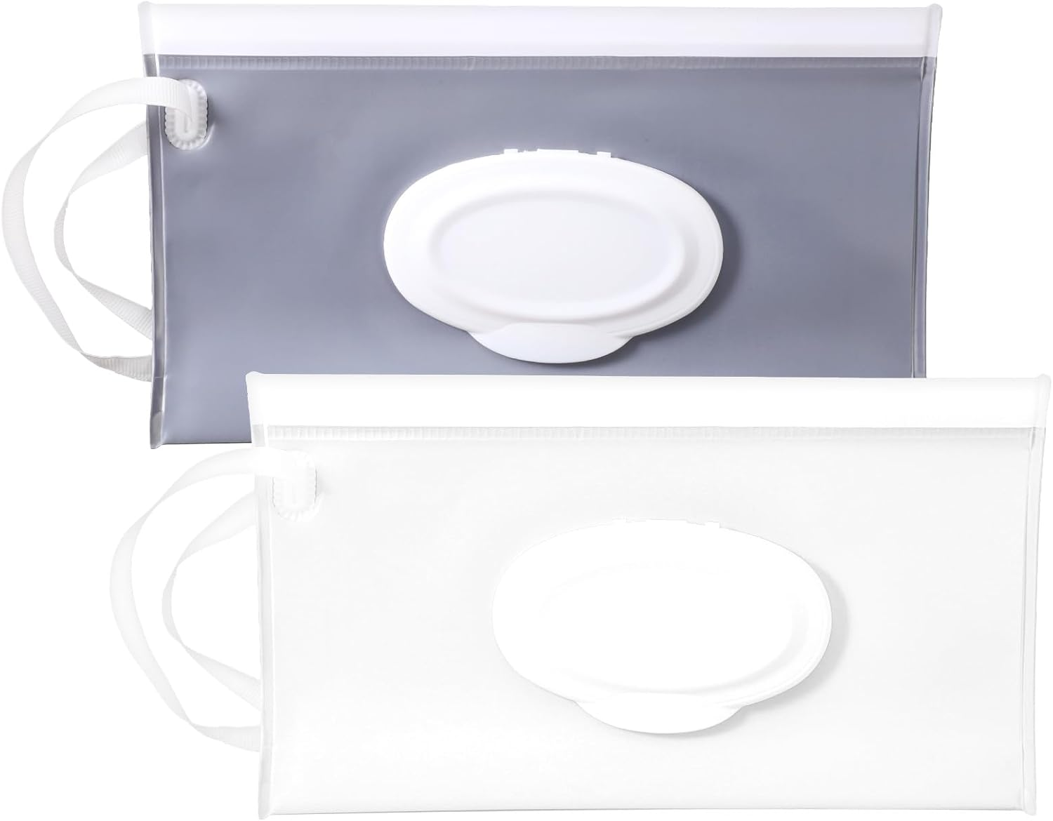 Reusable Wipes Pouch 2 Pack Portable Refillable Wipe Container, Waterproof and Dustproof Travel Wipes Case Baby Wipes Dispenser, Baby Wipe Holder Refillable for Travel (White & Gray) image number 1