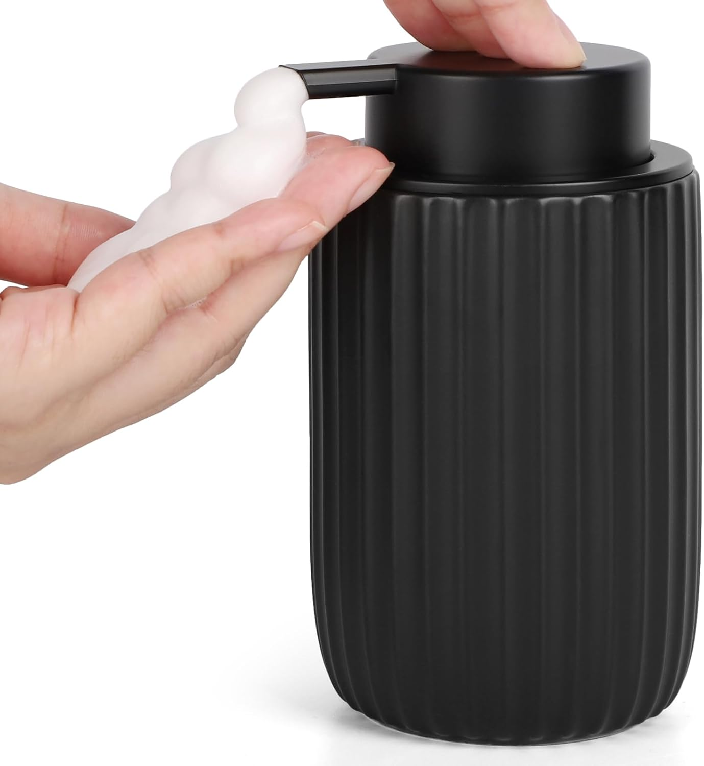 Segbeauty Foaming Soap Dispenser, 320Ml Hand Soap Dispenser Ceramic, Refillable Pump Bottle Dispenser, Foaming Hand Wash Dispenser with Gold Plastic Pump, for Kitchen Decor (White)