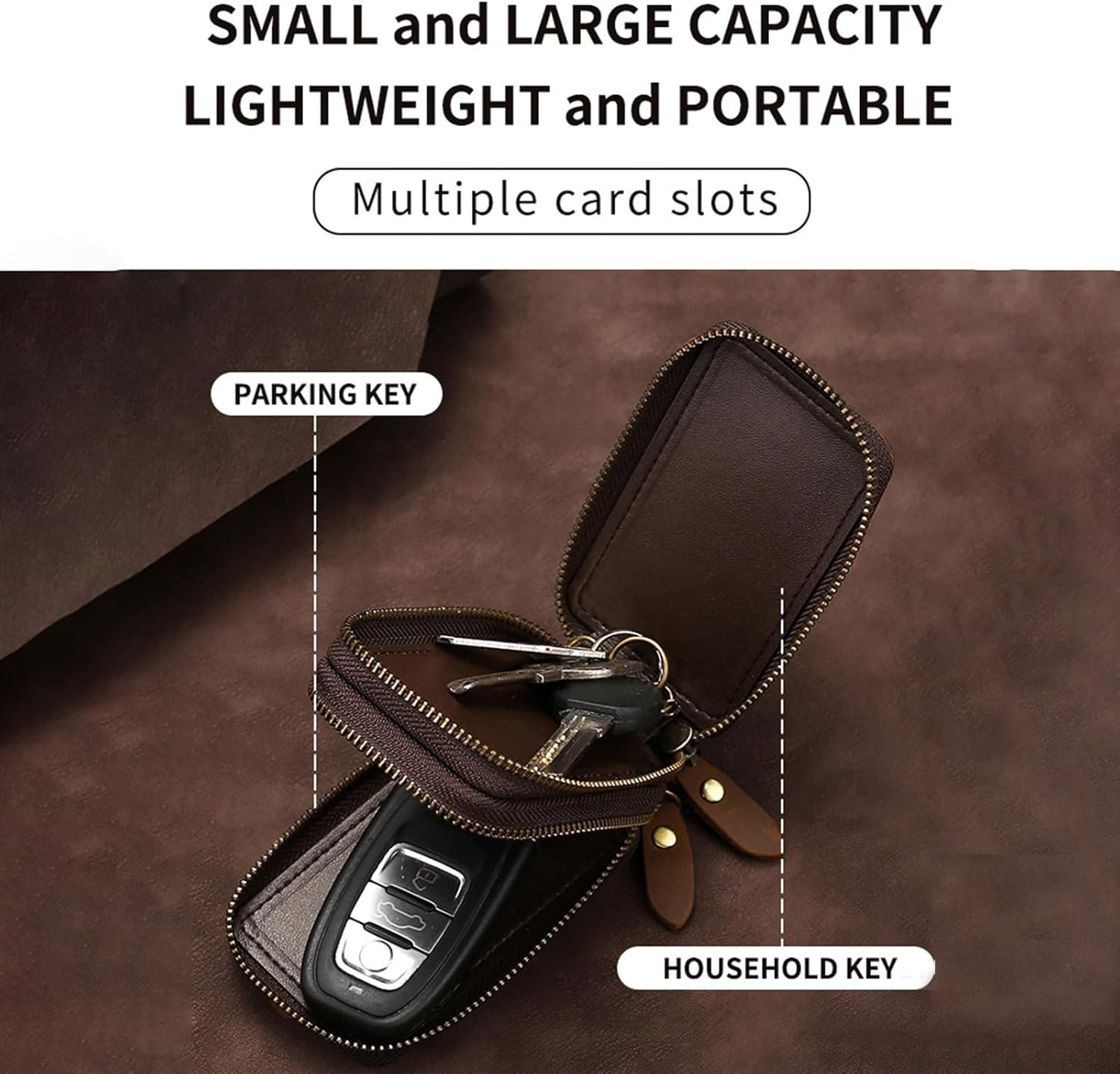 Key Organizer Case - Compact Leather Keychain Poute, Waterproof Keychain Wallet | Instant Closure Key Storage, Slim Pocket Key Case, Carry Quote Accessory image number 5
