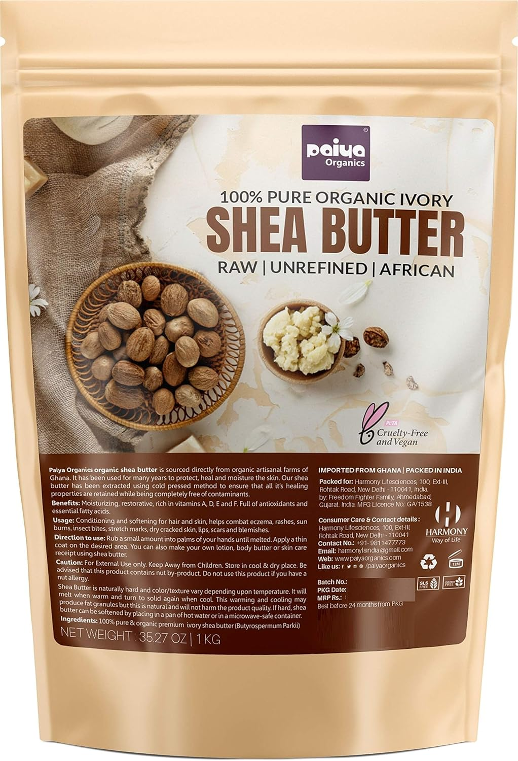 Paiya Organics&reg; 1 Kg Raw Unrefined Organic Shea Butter for Skin Face Hair, PETA Cruelty Free & Vegan, Super Saver Pack image number 4