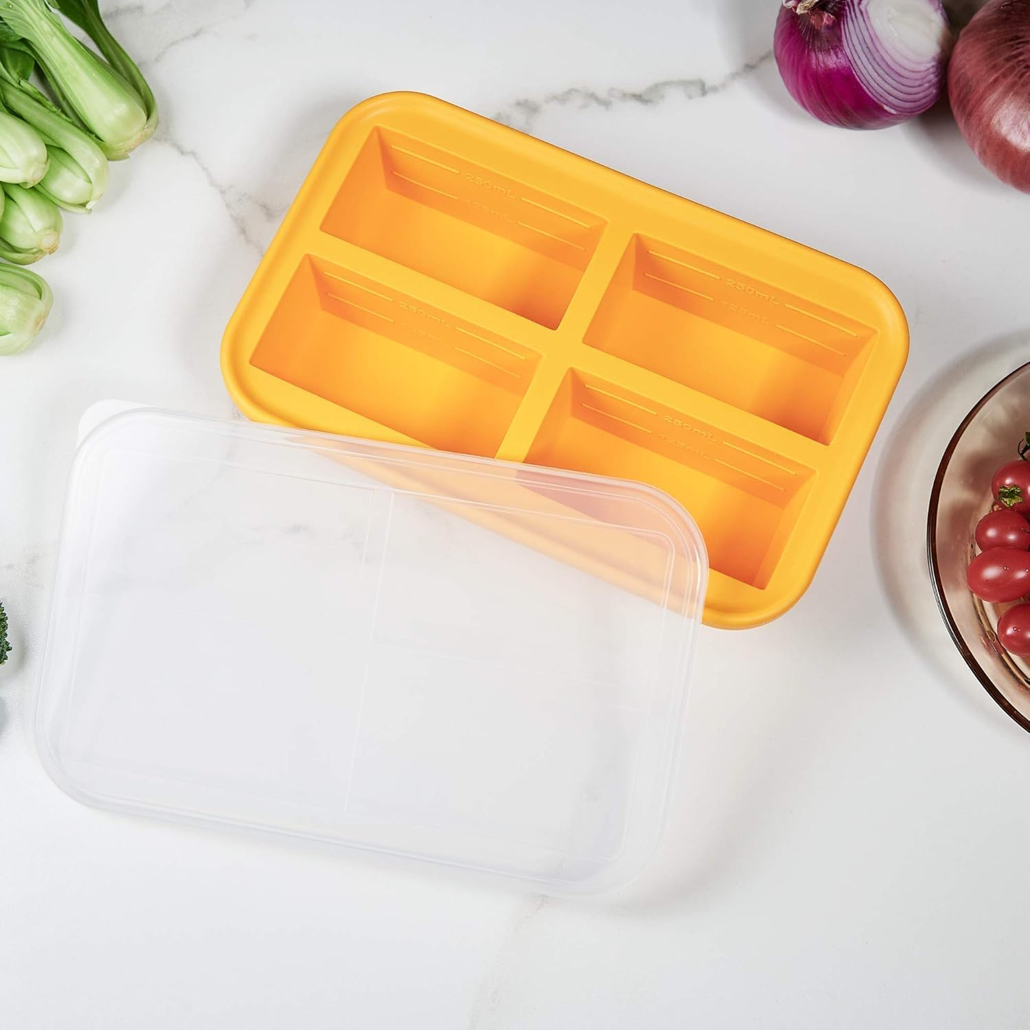 CIVPOWER 1-Cup Extra Large Silicone Freezing Tray with Lid,Silicone Soup Freezer Molds, Freezer Container,Freeze & Store Soup, Broth, Sauce, Leftovers - Makes 4 Perfect 1 Cup Portions (1) image number 5