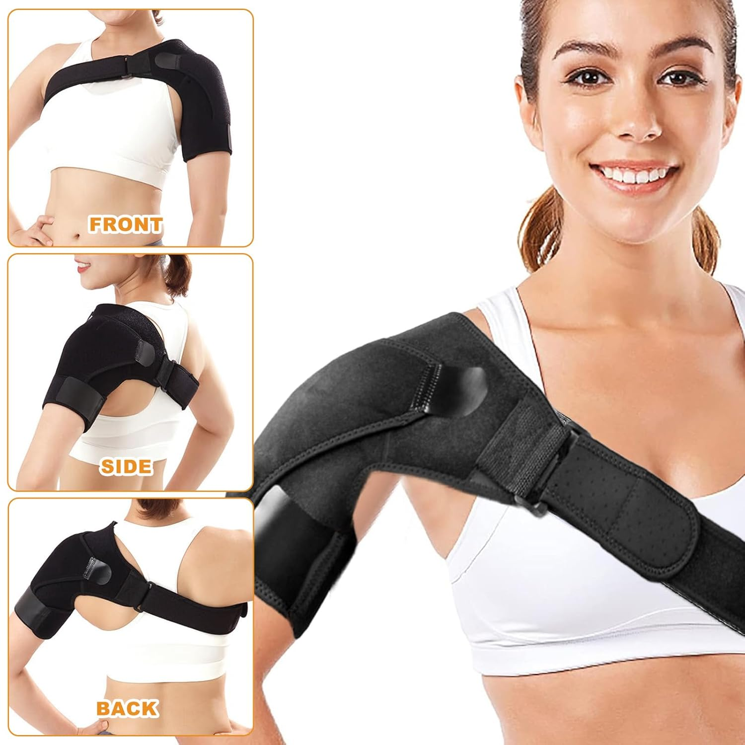 Shoulder Support Brace with Pressure Pad for Men & Women &ndash; Relief for Torn Rotator Cuff, Tendonitis, Dislocation, AC Joint, Bursitis, Labrum Tear, and Shoulder Pain &ndash; Universal Fit for Left or Right Shoulder, Adjustable image number 4