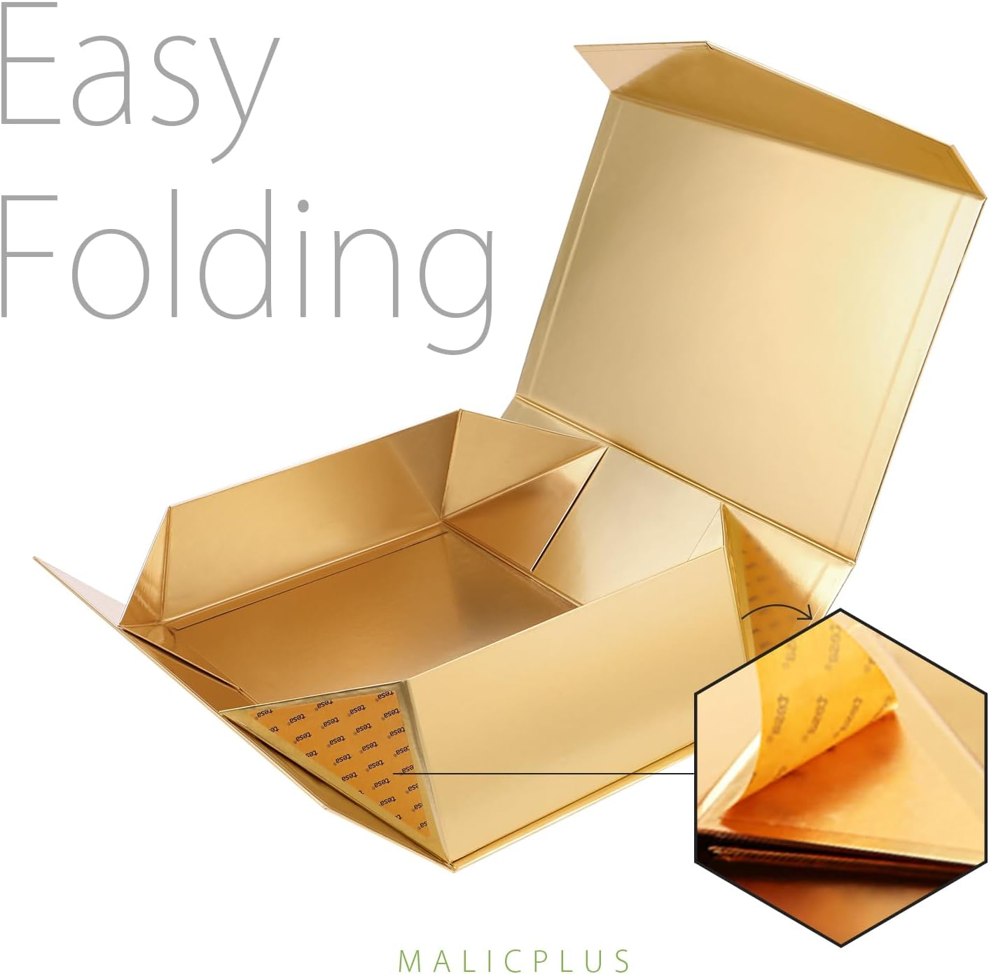 MALICPLUS Large Gift Box for Easter 34 X 22.5 X 10 CM, Collapsible Magnetic Gift Box with Lid(Glossy Gold) - Black-1 Count image number 6