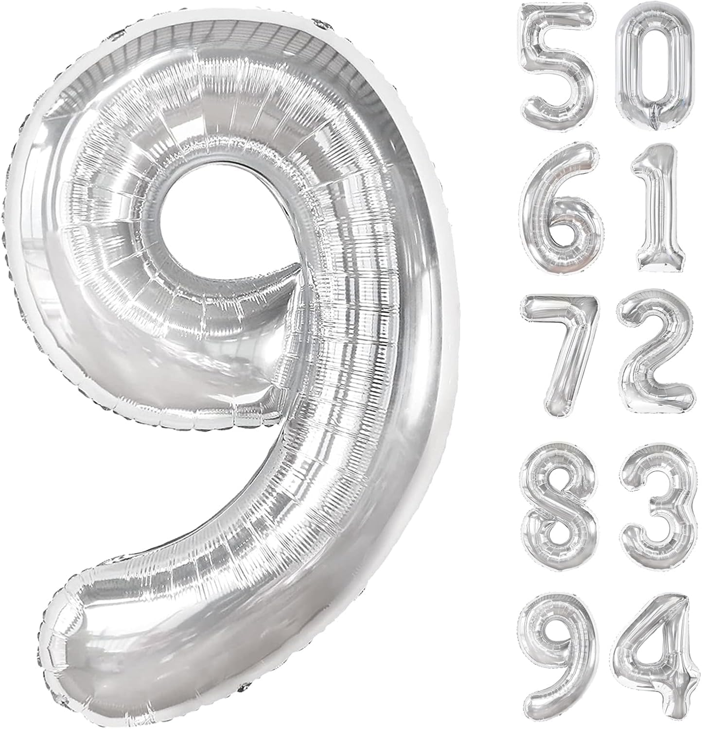 Lumjoy 40 Inch Silver Number 9 Balloon 9Th Birthday Party Decorations for Boys and Girls Giant Birthday Balloon Reusable and Self Sealing Perfect for Toddler and Kids Celebrations image number 2