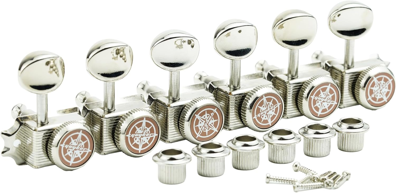Guyker 6 Inline Vintage Guitar Lock String Tuners &ndash; Locking Tuning Key Pegs Machine Heads Replacement Parts for ST TL Style Electric, Folk or Acoustic Guitars &ndash; Nickel image number 1