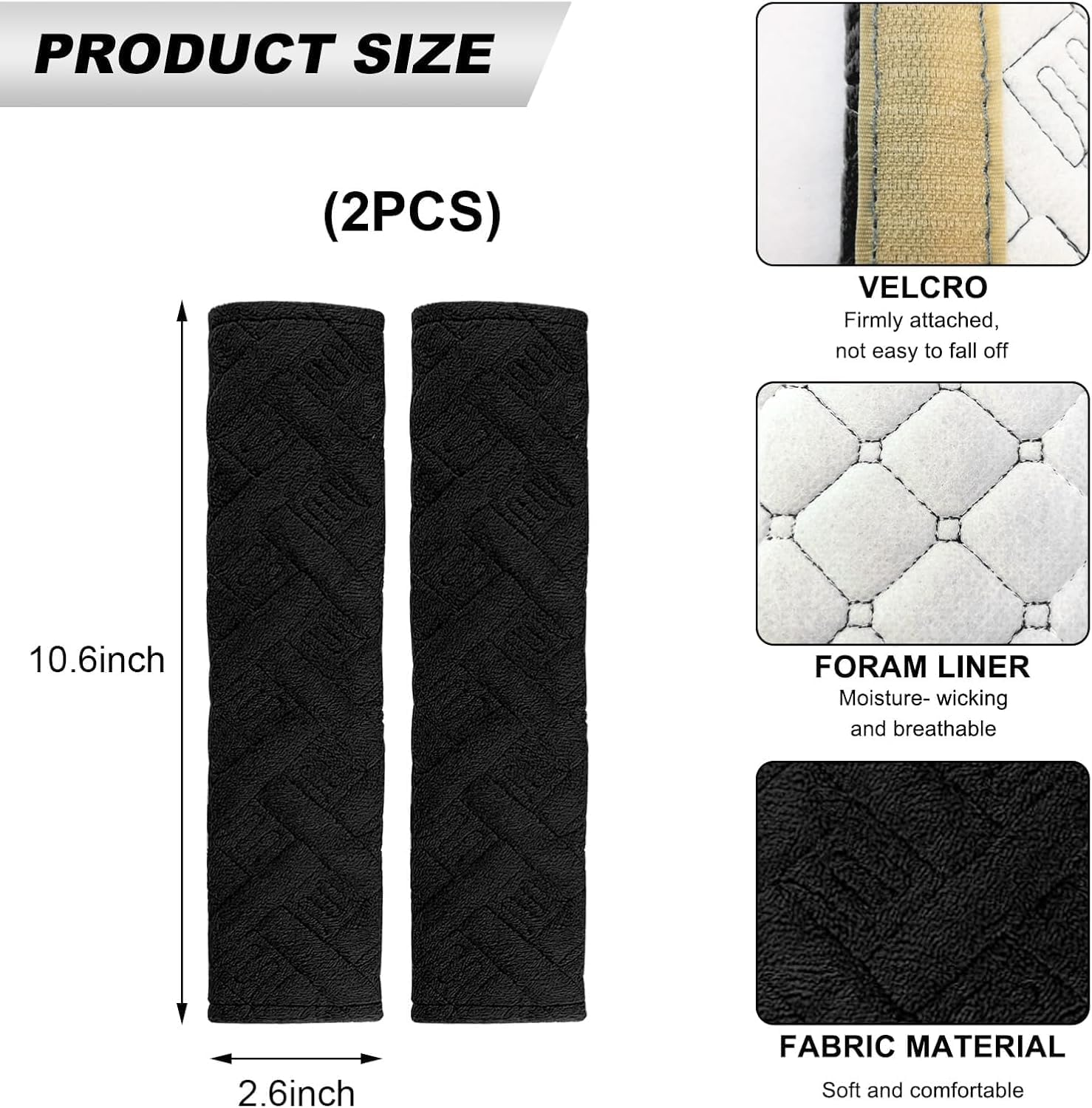 Universal 2-Pack Car Seat Belt Covers - Soft Shoulder Strap Pads for Comfortable Driving, Adjustable Breathable Harness Pad Protector - Car Interior Accessories(Black) image number 4