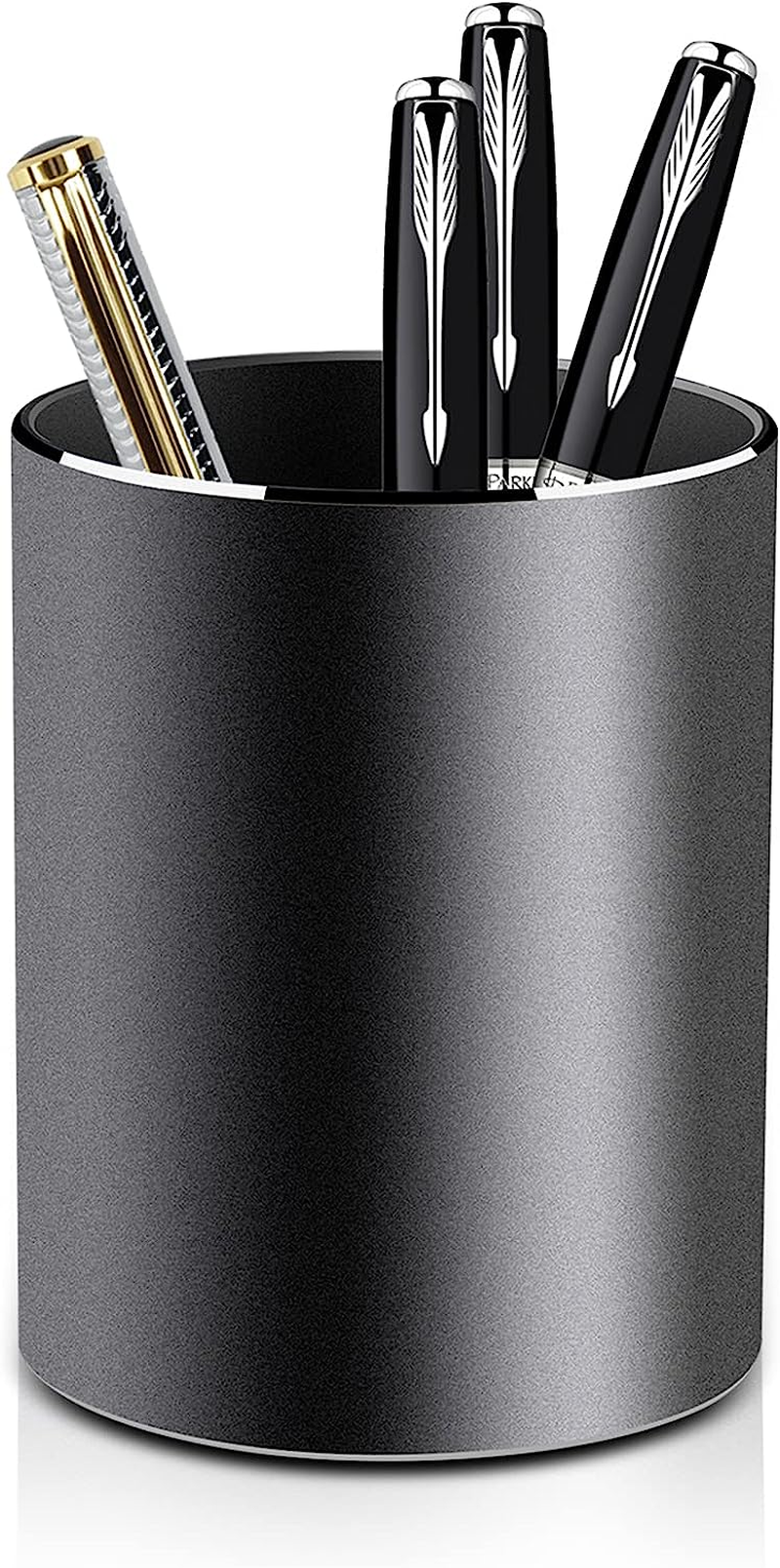 Vaydeer Metal Pen Holder Aluminum Pencil Holder for Desk, round Desktop Organizer and Black Pencil Cup for Office, School, Home and Stationary Supplies (3.15 X 3.15 X 3.94 Inches)