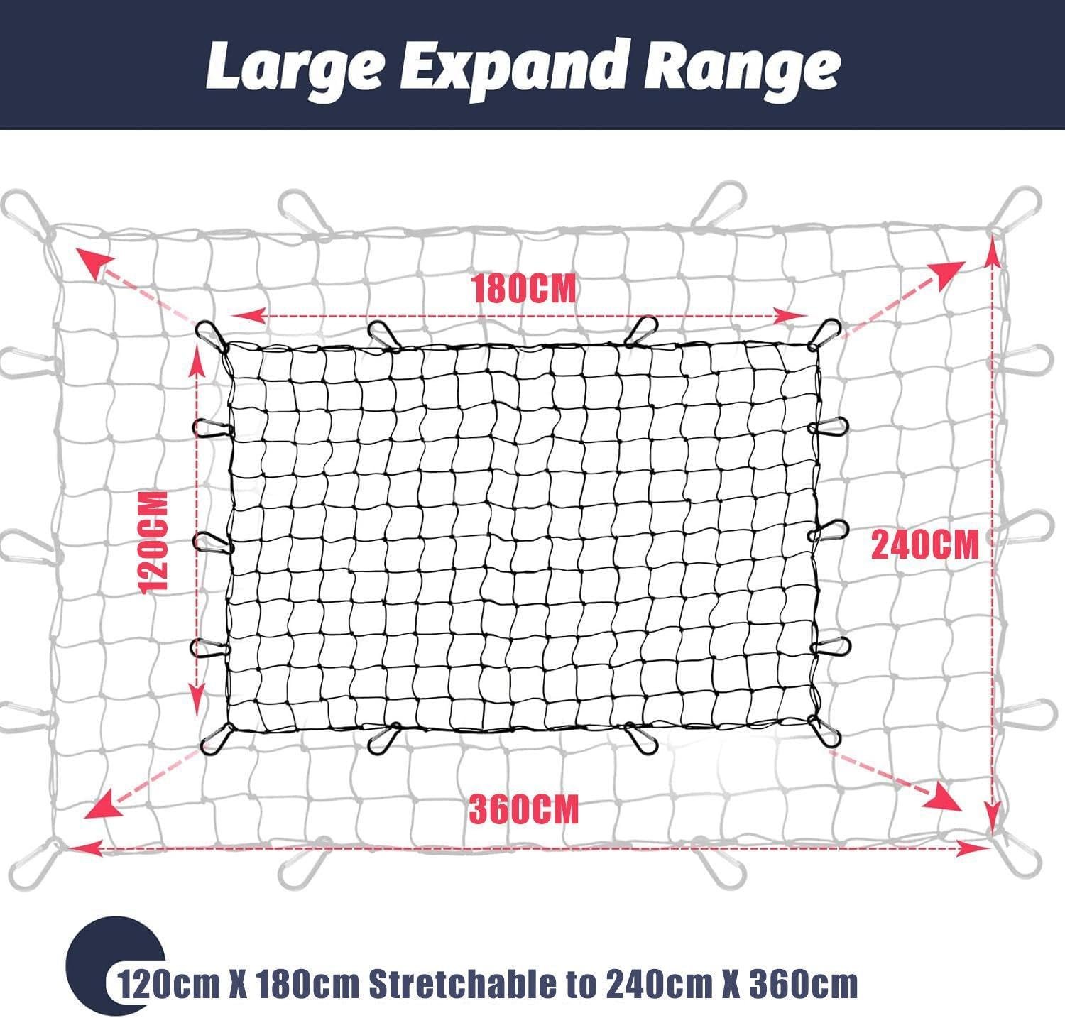 Ronluuu Cargo Net for Pickup 120Cmx180Cm Stretches to 240Cmx360Cm Pickup Cargo Net 12 Tangle-Free Clip Carabiners, Suitable Fortrailer,Ford Pickup,Chevrolet Pickup,Dodge Pickup Equal image number 1