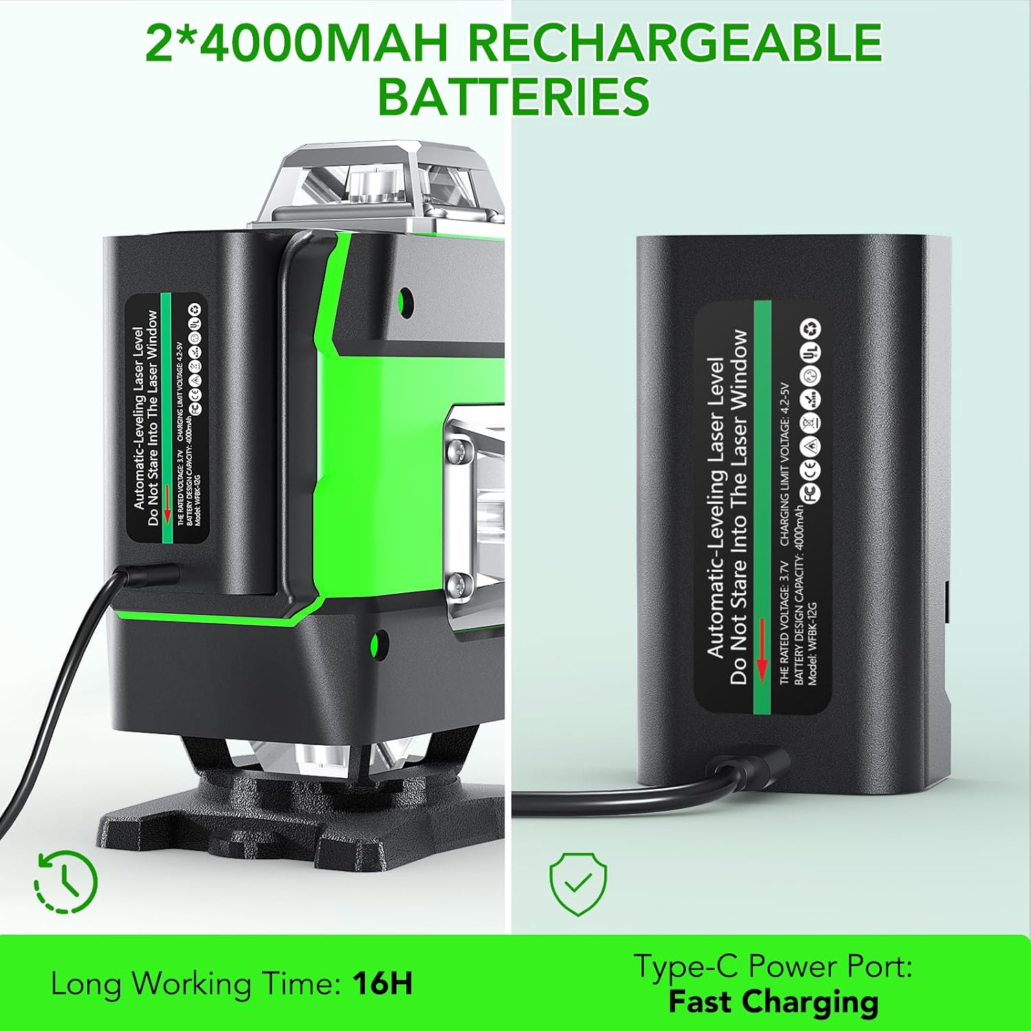 Cross Line Laser 4 X 360&deg; Cross Line Laser Green Self-Levelling Laser Spirit Level 16 Line Laser Rotation Laser with 2 X 4000 Mah Rechargeable Batteries and Remote Control image number 6