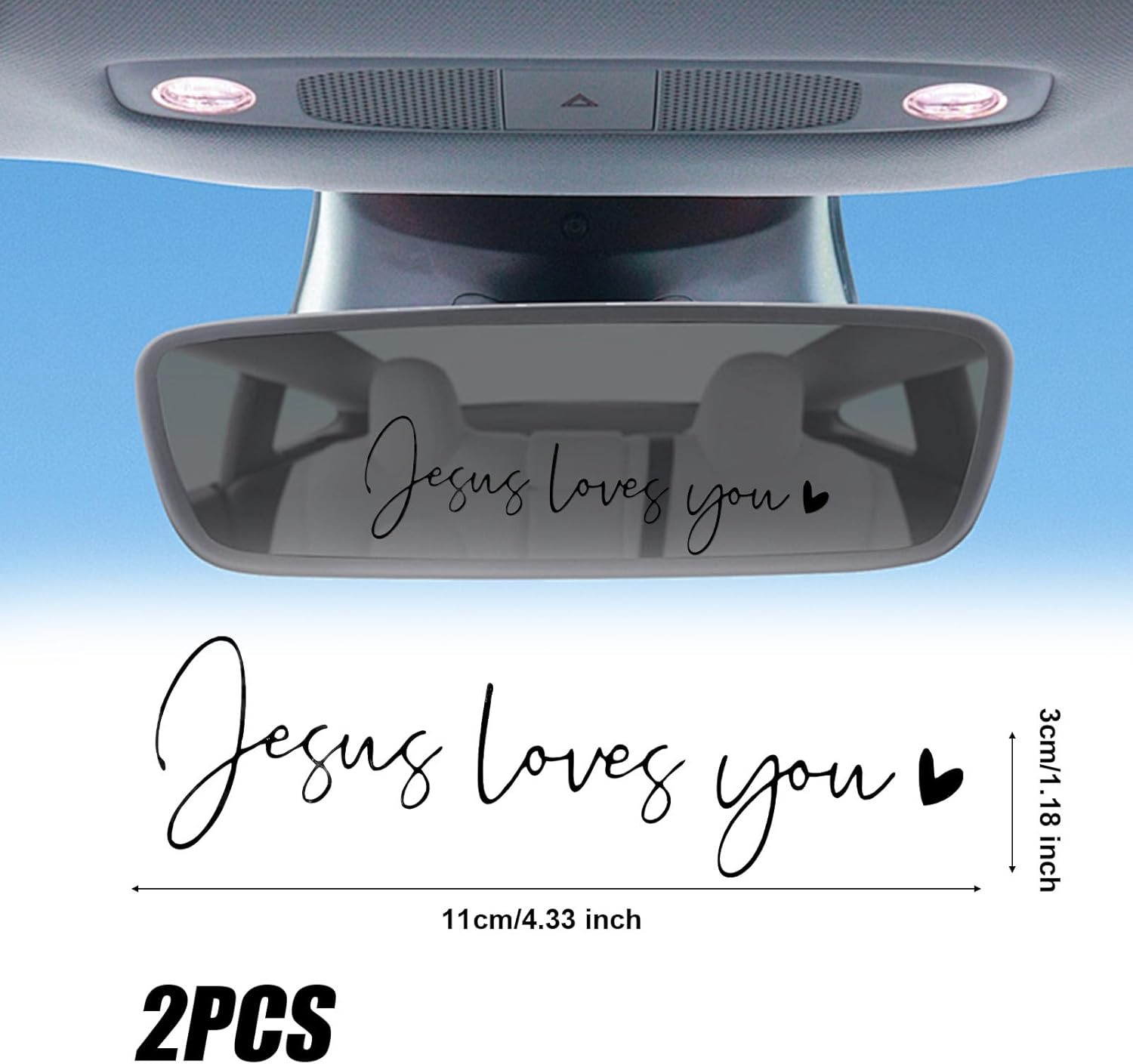 2Pcs Jesus Loves You Rear View Mirror Sticker, Positive Affirmation Car Decals Vanity Mirror Stickers Water Bottle Stickers Rearview Mirror Sticker for Laptop Car Water Bottle (Black) - Black image number 3