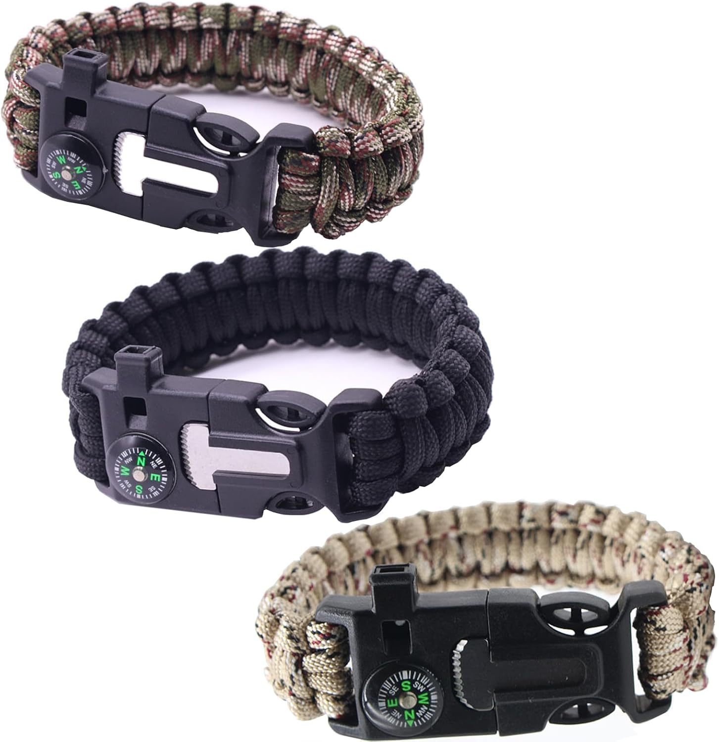 3 Pack Paracord Bracelet, 5 in 1 Paracord Bracelets,Fire Starter, Loud Whistle, Reliable Compass, Rope Cutter, Reliable Paracord image number 5