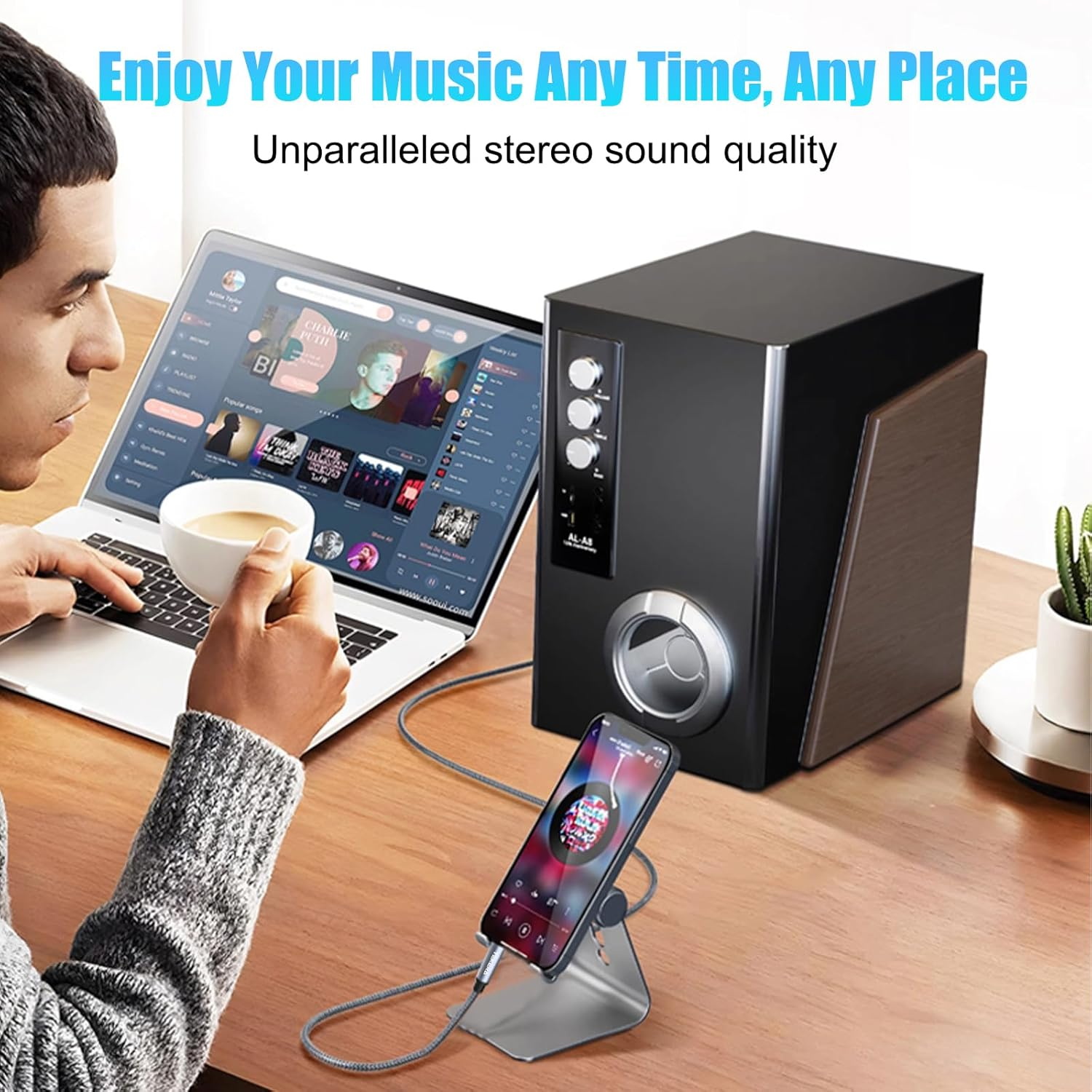 TEKERA 3.5Mm Male to Male Aux Cable 1M, Nylon Braided Stereo Audio Cable for Car, Phone, Speaker, Headphones, Laptop, Home Theater &ndash; Hi-Fi Sound, Durable Jack to Jack Cord (3.3FT/1M) image number 2